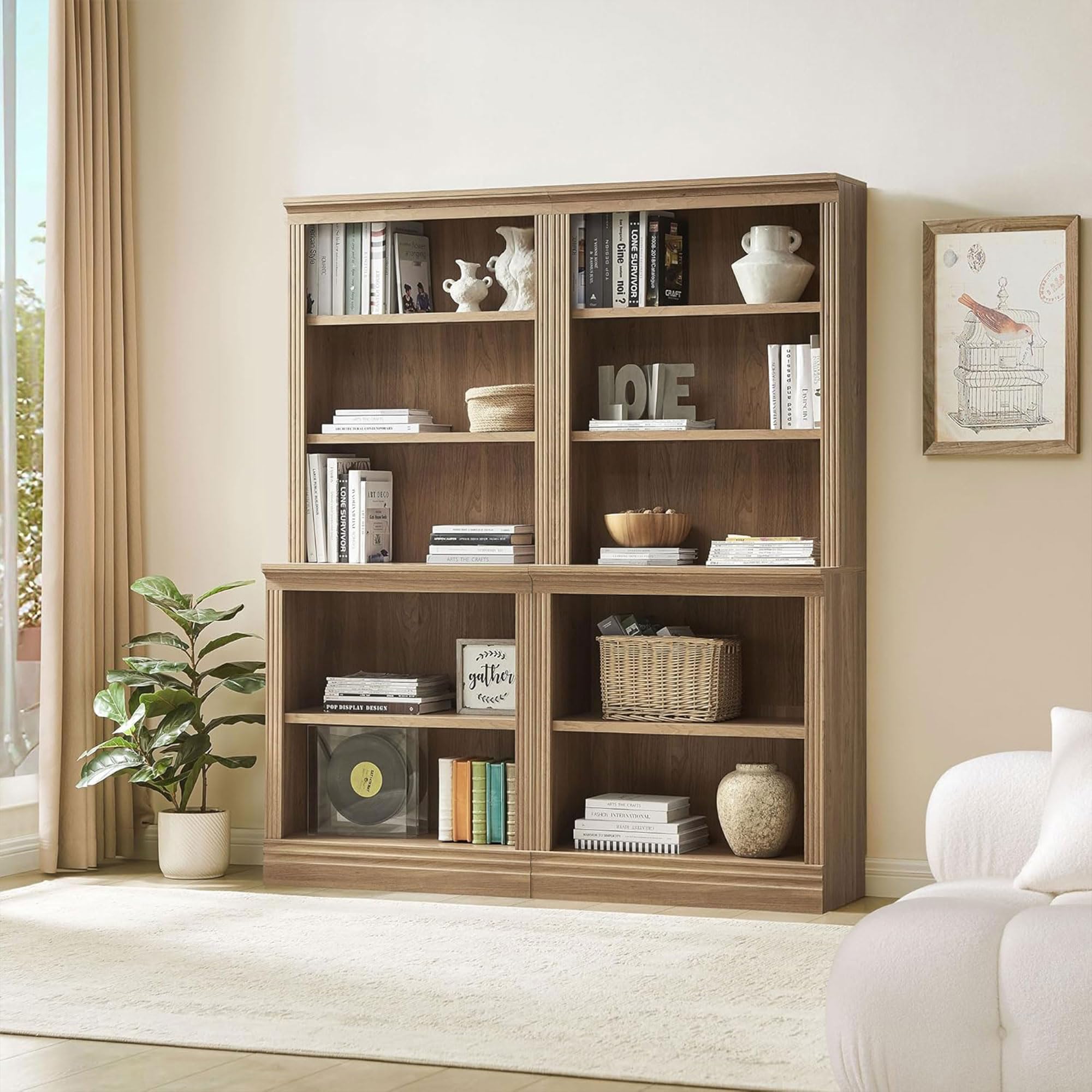 JAHRSTIM Halston Bookshelf, 5-Tier Tall Deep Storage Shelf, Adjustable Open Shelving Unit Closet Organizer and Storage for Living Room Home Office Bedroom, Modular Deep Bookcase Bookshelves