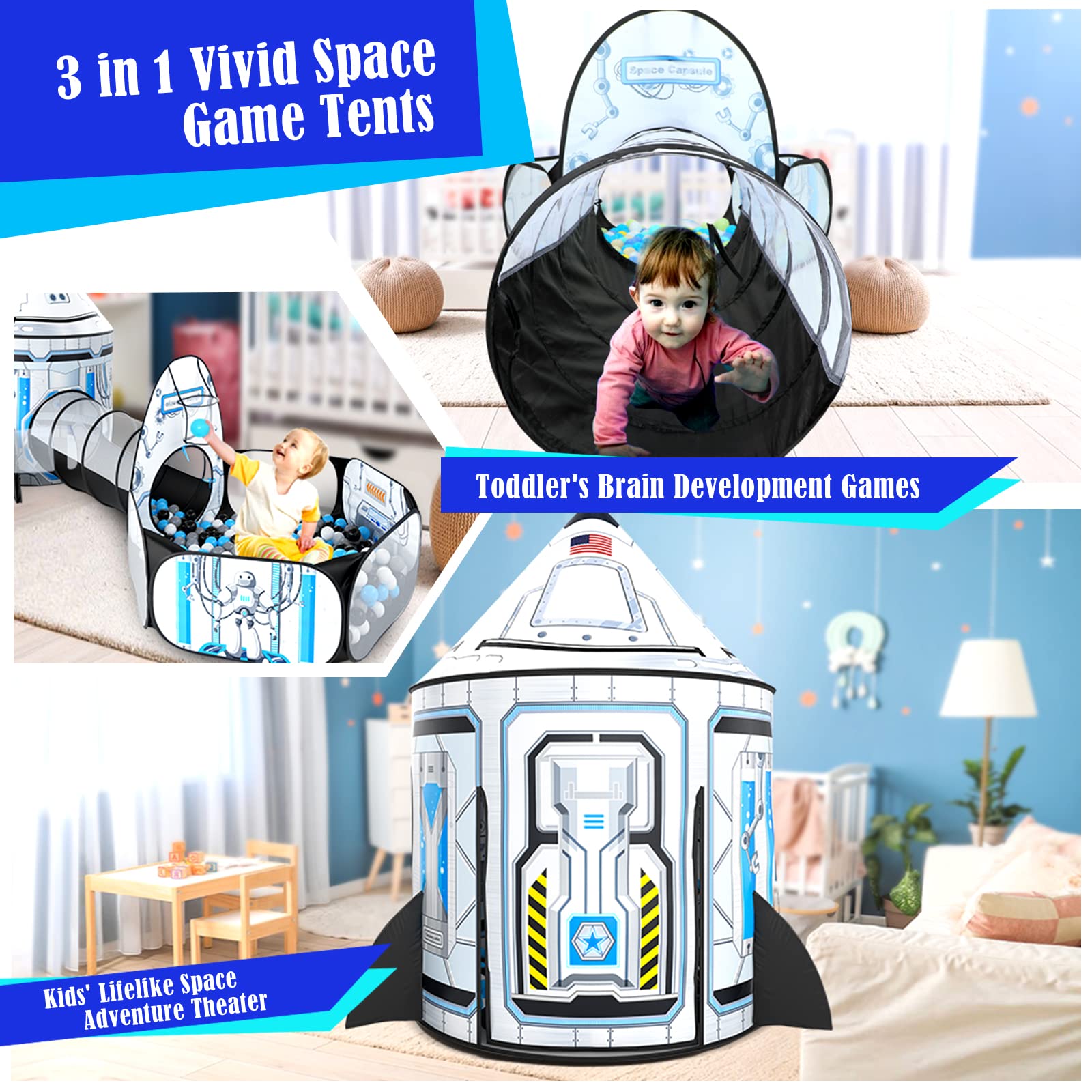 GeerWest 3PC Dinosaur Tent for Girls with Kids Ball Pit, Kids Play Tents and Crawl Tunnel for Toddlers, Pink Pop Up Playhouse Toys for Baby Indoor& Outdoor Tent Games, Birthday Kid’s Gifts