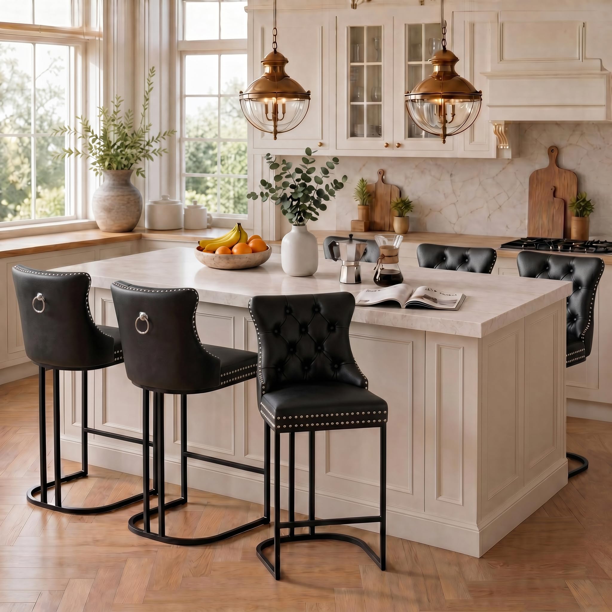 UVV Counter Height Bar Stools Set of 1, 26" Modern Barstools with Back, Velvet Upholstery Counter Chairs with Metal Legs for Kitchen Island, Bar, Counter, Beige