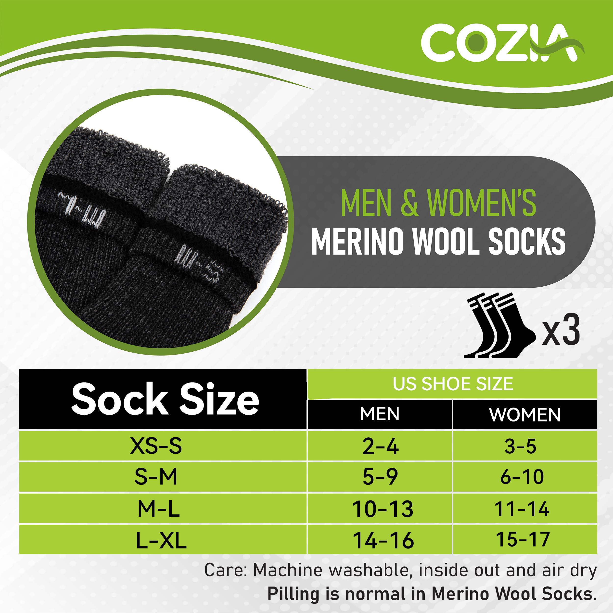 COZIA Merino Wool Socks for Men & Women Casual Warm Winter Cozy Thermal Socks