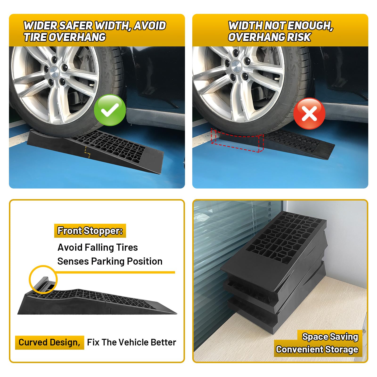 HOXWELL Detachable Low Profile Car Ramps for High Lift and Jack Support, Heavy Duty Car Ramps for Low Cars, Removable Vehicle Ramps for Garage, 15.35''-27.83'' L, 2PCS
