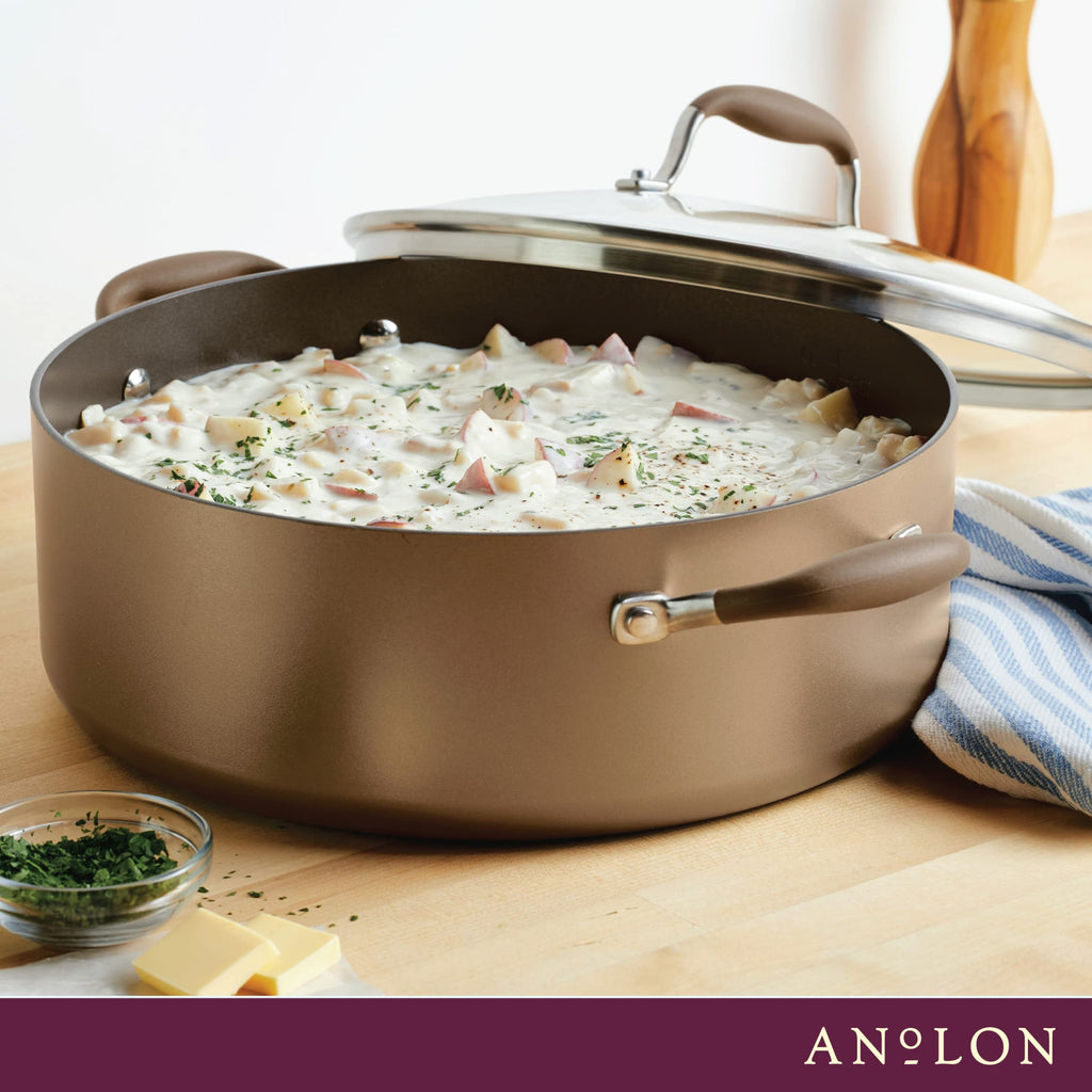 Anolon Advanced Home Hard Anodized Nonstick Sauce Pan/Saucepan with Straining and Lid, 2 Quart (2 Qt Straining Saucepan, Indigo)