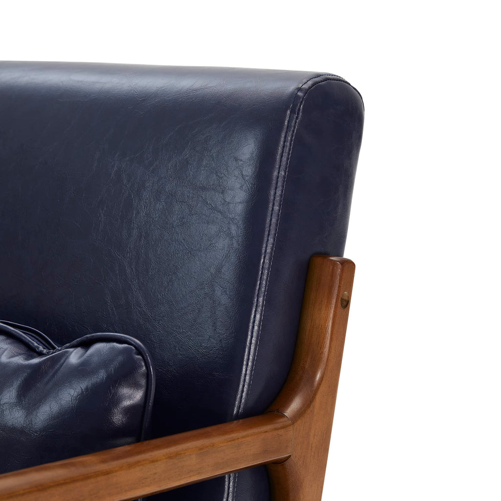Glitzhome 2 Set Mid Century Black Accent Armchair, Single Reading Armchair PU Leather Lounge Chair with Walnut Ruberwood Frame