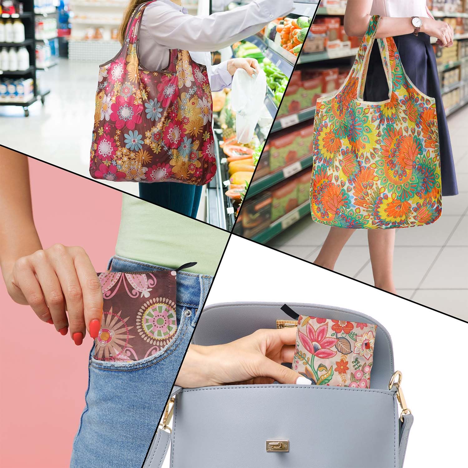 Bolsas de compras reutilizables para comestibles, paquete de 4 de 50 libras bolsas plegables grandes y lavables para mercado, compactas para un fácil almacenamiento, bolsas de tela ligeras y