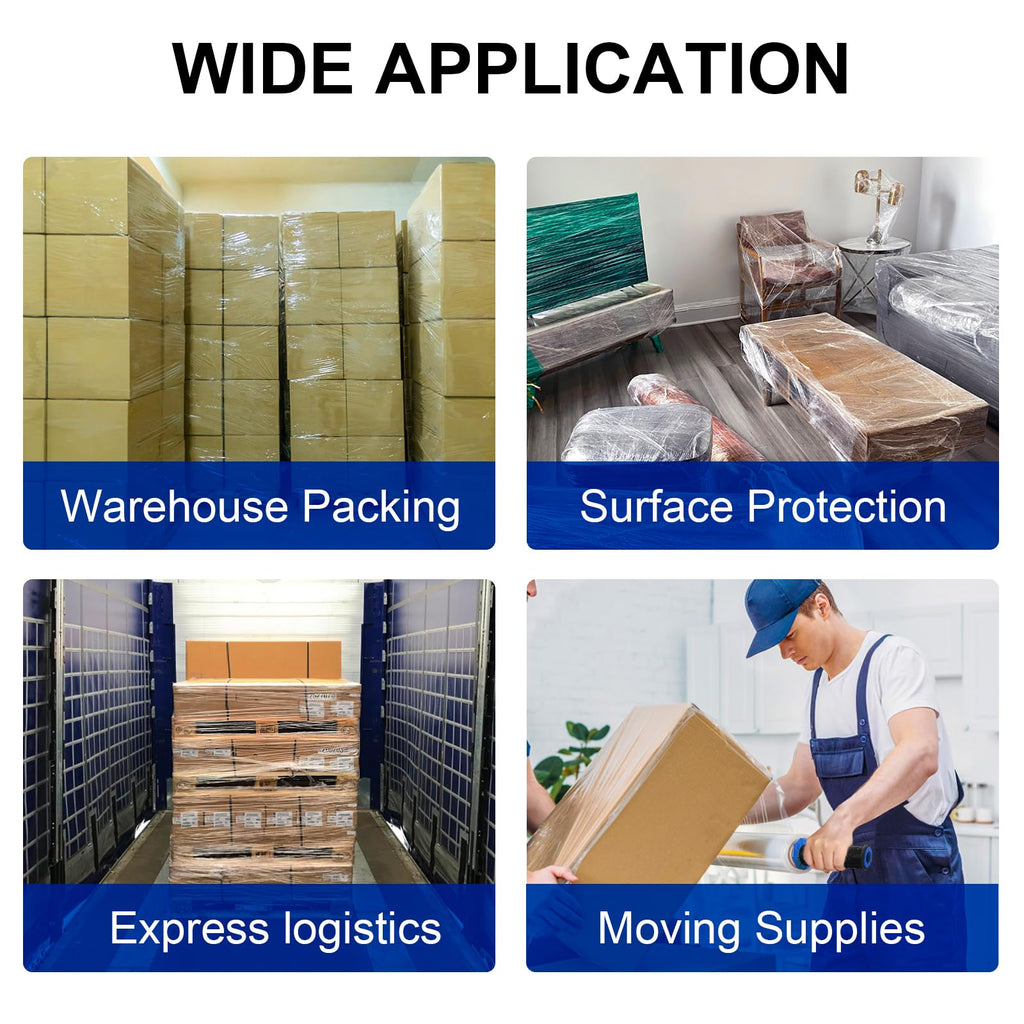 Stretch Film, RAZCC Stretch Wrap Industrial Strength, Shrink Wrap for Pallet Wrap, Heavy Duty Clear Plastic Wrap with Handles, Moving Wrapping Plastic Roll, 15" x 1000 Ft Per Roll, 60 Gauge, 1 Pack