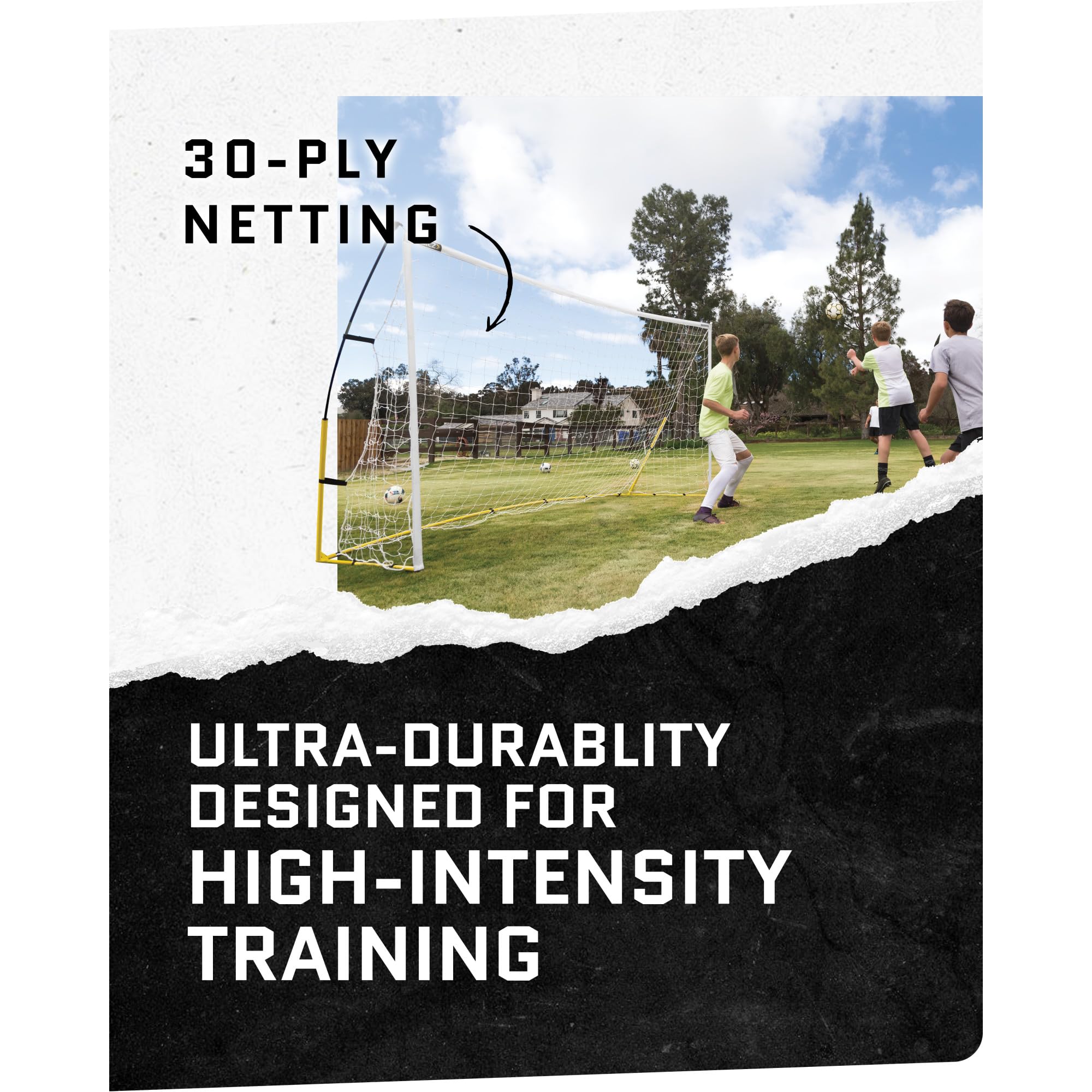 SKLZ Quickster Soccer Goal - Portable Goal for Backyard & Field - Durable Tension-Tite Frame & Heavy Gauge 2-Ply Net - Adjustable Click-Lock Poles, Metal Stakes - Carrying Case with Handle