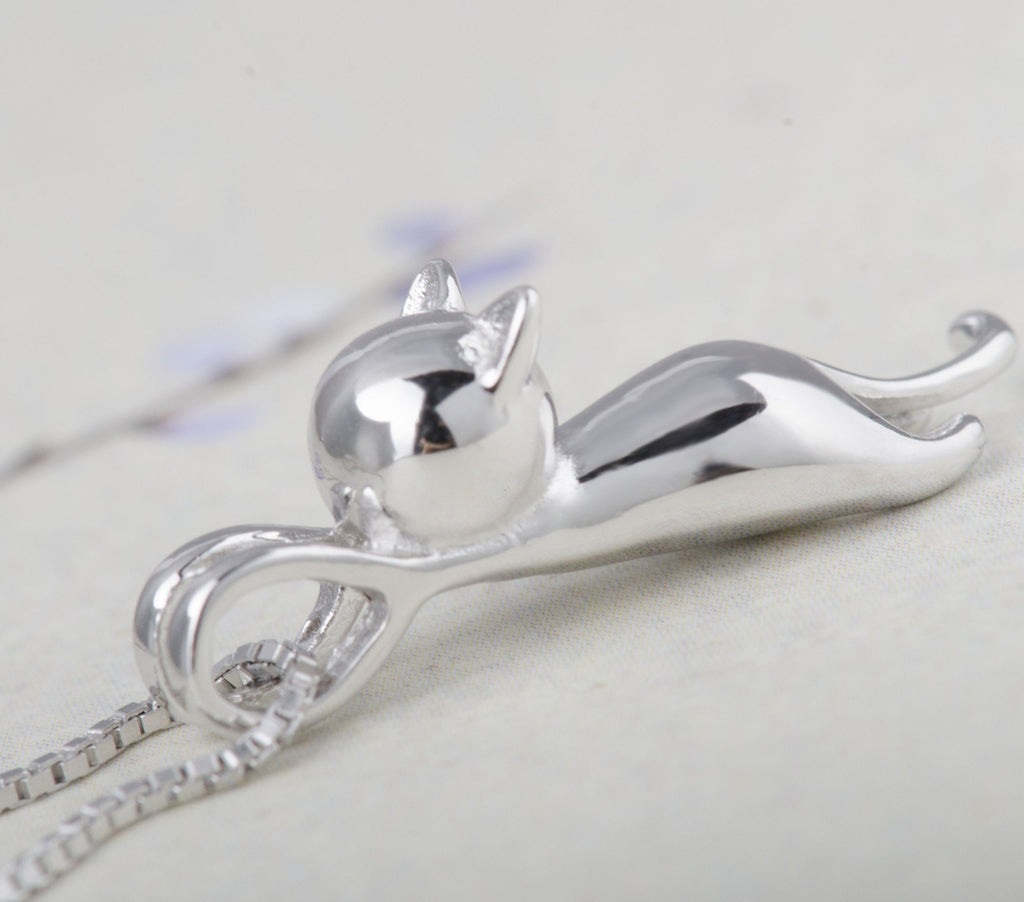 S.Leaf 925 Sterling Silver Cat Necklace Jewelry for Women Trendy Dainty Charm Pendant Necklaces Best Friend Birthday Gifts for Her Sister Mom Wife Womens