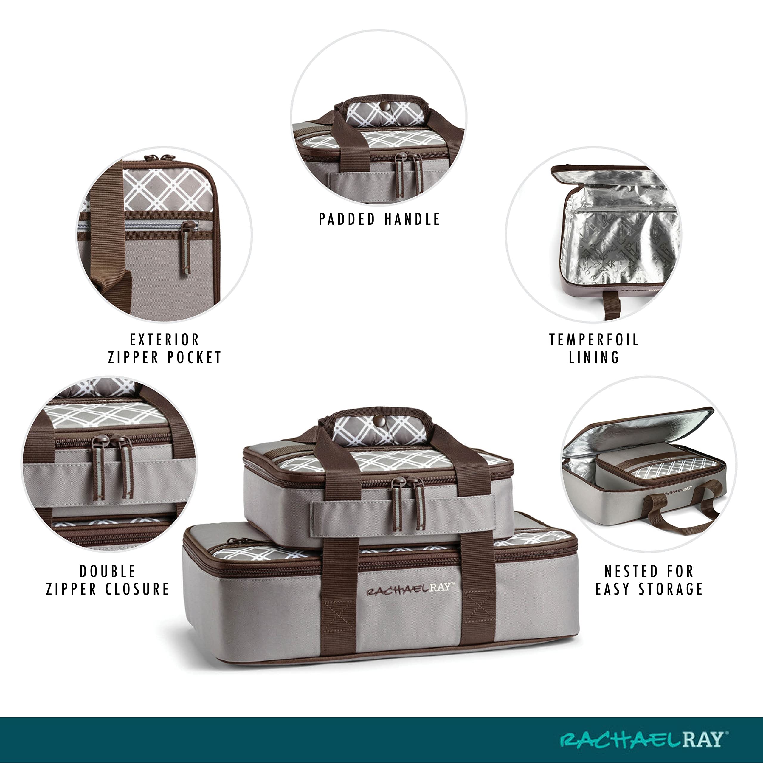 Rachael Ray Lugger Duo, Insulated Casserole Carrier for Hot or Cold Food, Thermal Lasanga Lugger Tote for Pockluck, Parties, Picnic, and Cookouts, Fits 9" x 13" Baking Dish, Burgundy