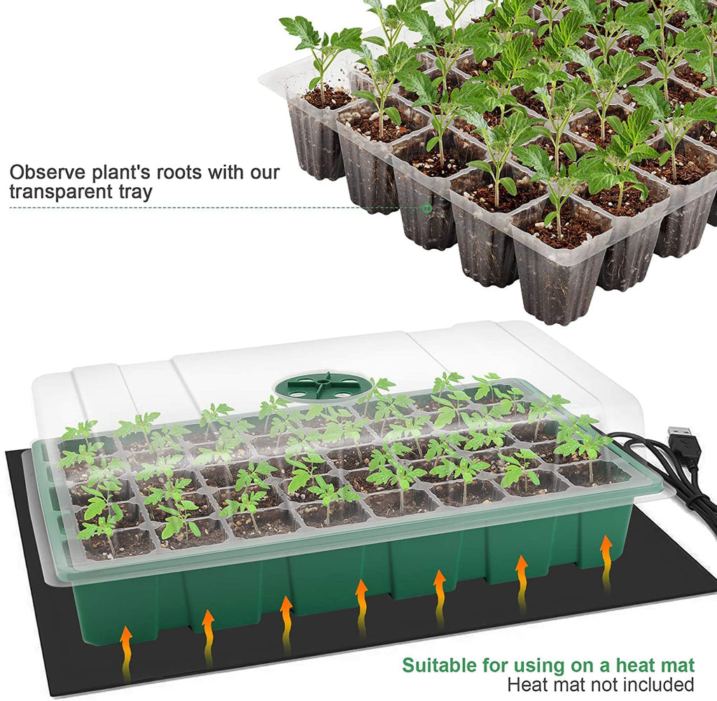 MIXC Seed Starter Tray with Lights, 2 Packs Mini Propagator Plant Grow Kit Greenhouse with Humidity Vented Domes and Base for Seeds Starting, Black