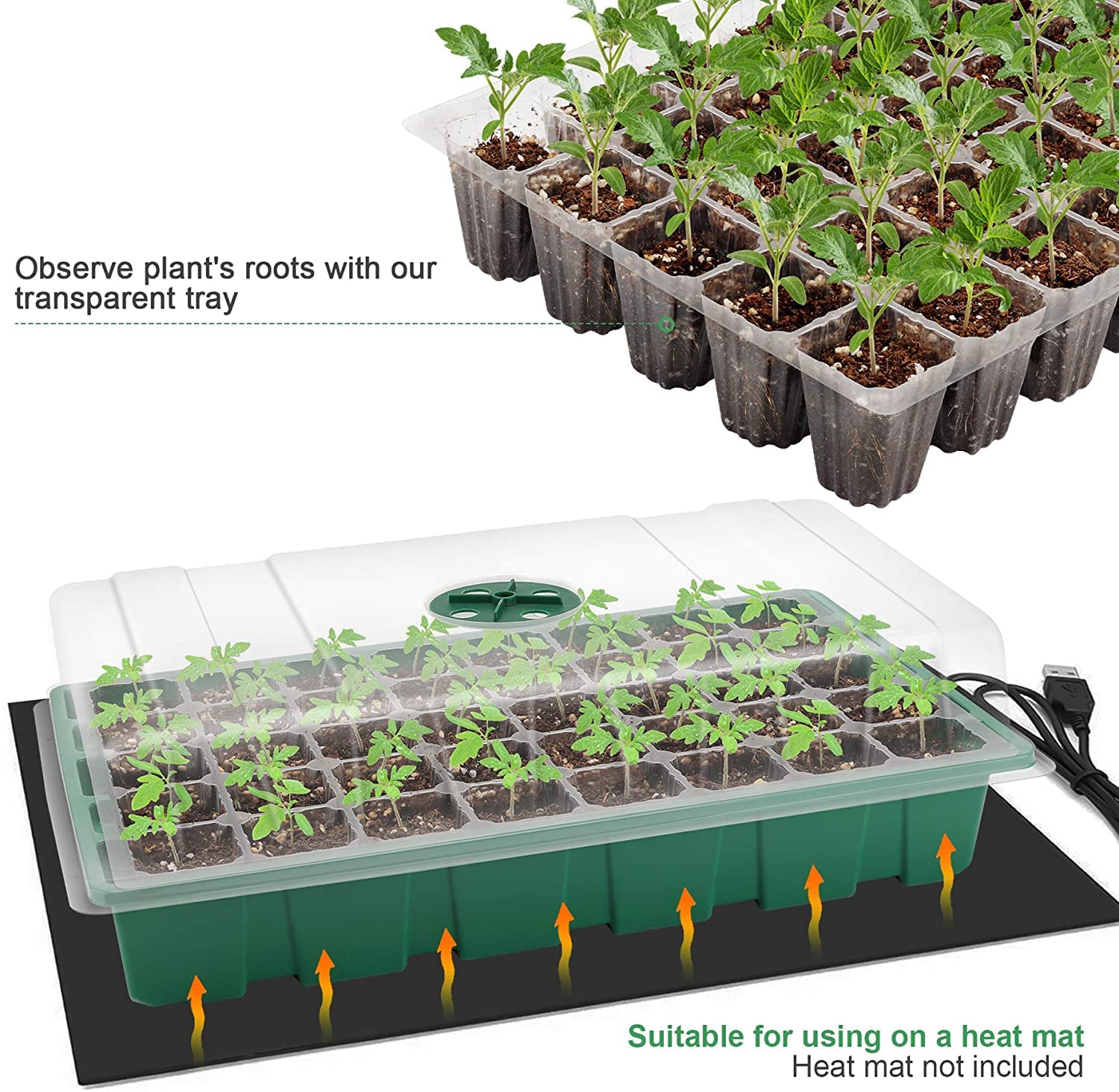 MIXC Seed Starter Tray with Lights, 2 Packs Mini Propagator Plant Grow Kit Greenhouse with Humidity Vented Domes and Base for Seeds Starting, Black