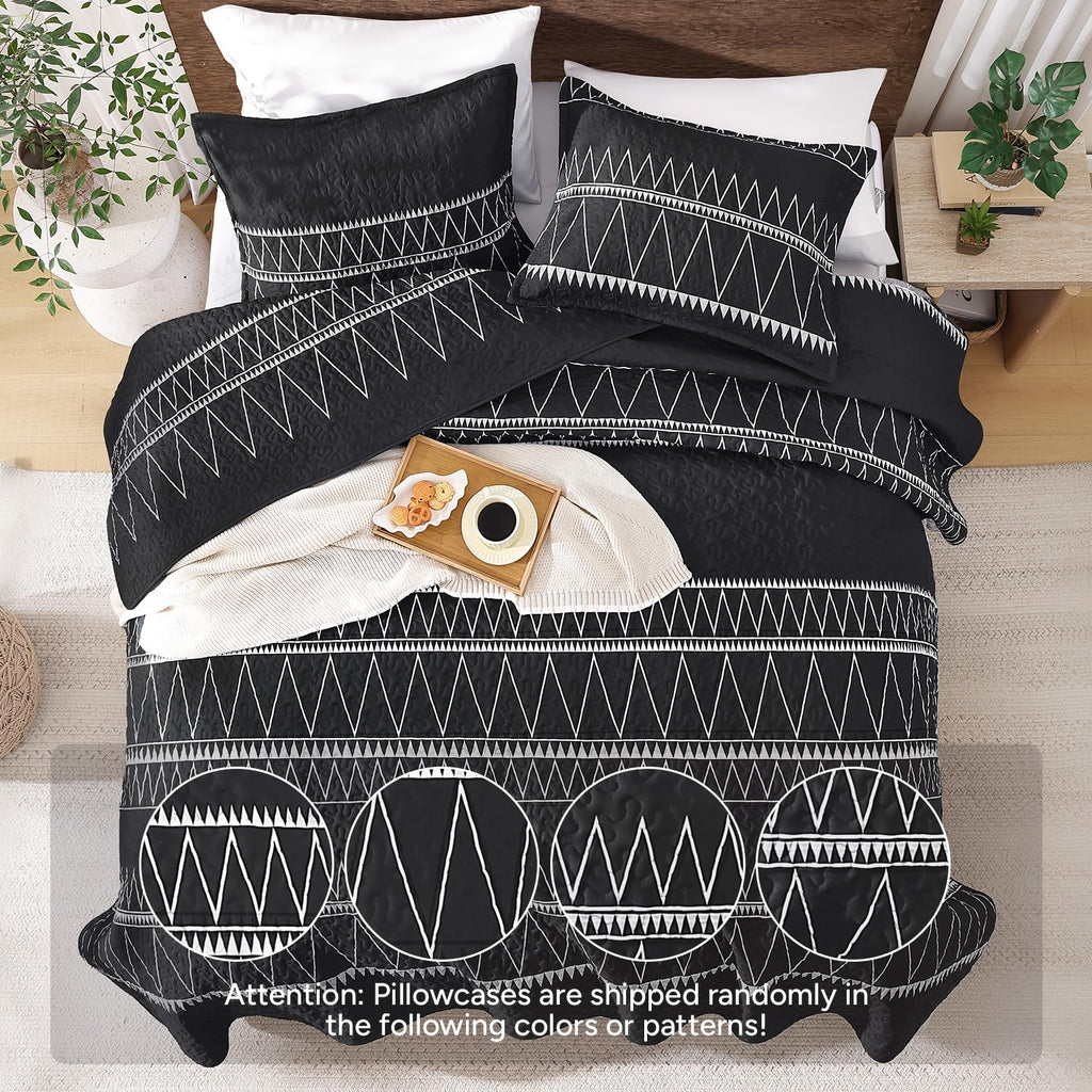 Andency Twin Quilt Set Grey, 2 Pieces Boho Lightweight Soft Striped Bedspread for All Season (68"x86"), Gray Printed Bohemian Polyester Reversible Coverlet Comoforter Sets