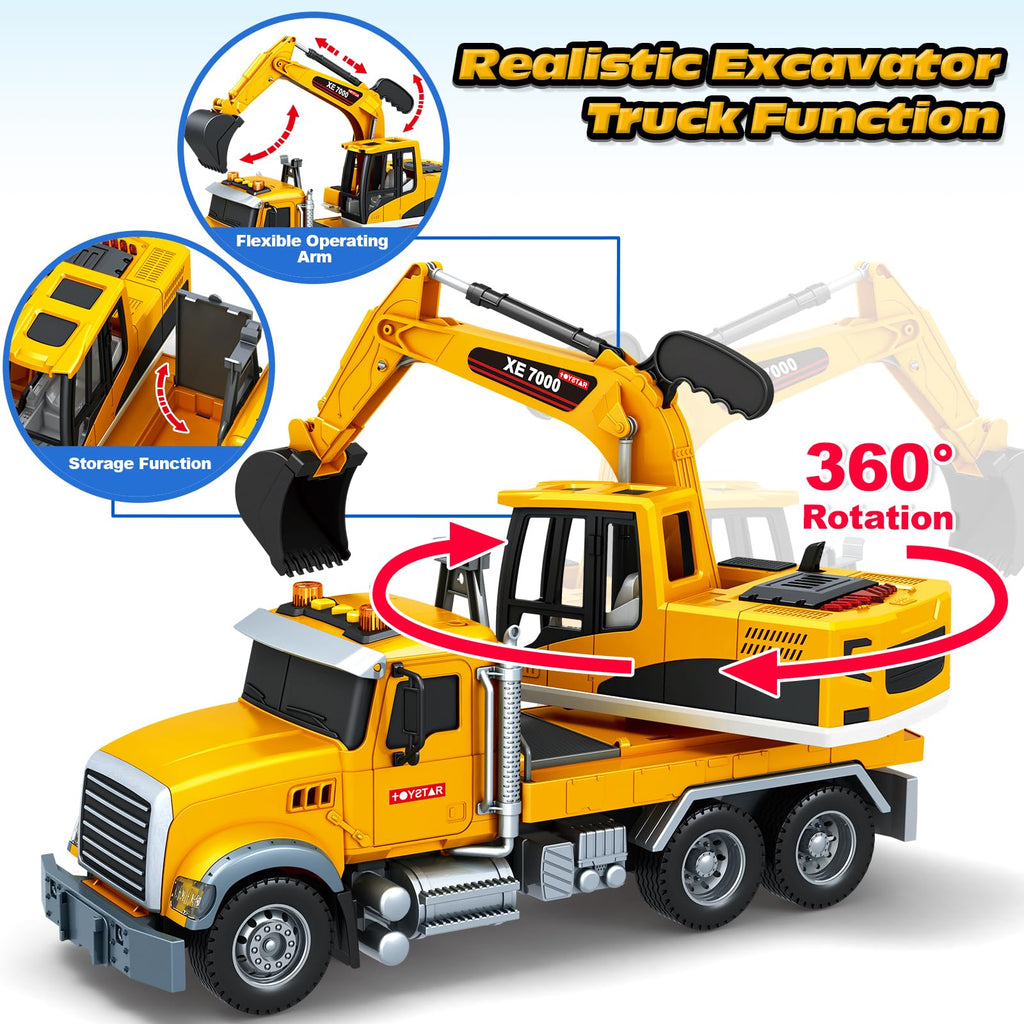 Bstoyder Kids Toys for 3 4 5 6 7 8 Years Old Boys, 15" Crane Truck Toy with Lights, Sounds, Toddler Friction Powered Truck Vehicle Toy for Boys Girls Birthday Gifts