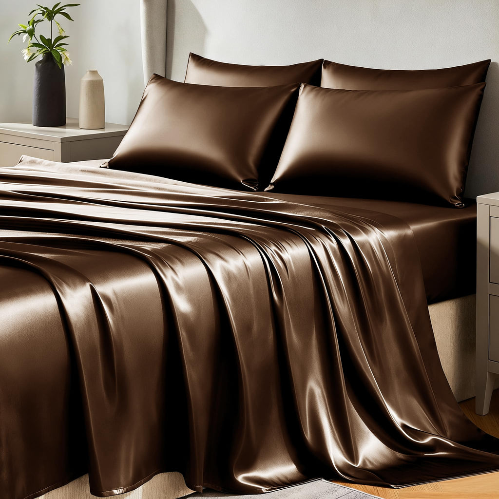CozyLux Satin Sheets Twin Sheet Set - Silky Soft Bedding Similar to Silk, 3 Piece Sheets for Hair and Skin, Deep Pocket with All-Around Elastic, Home Decor for Bedroom, Black