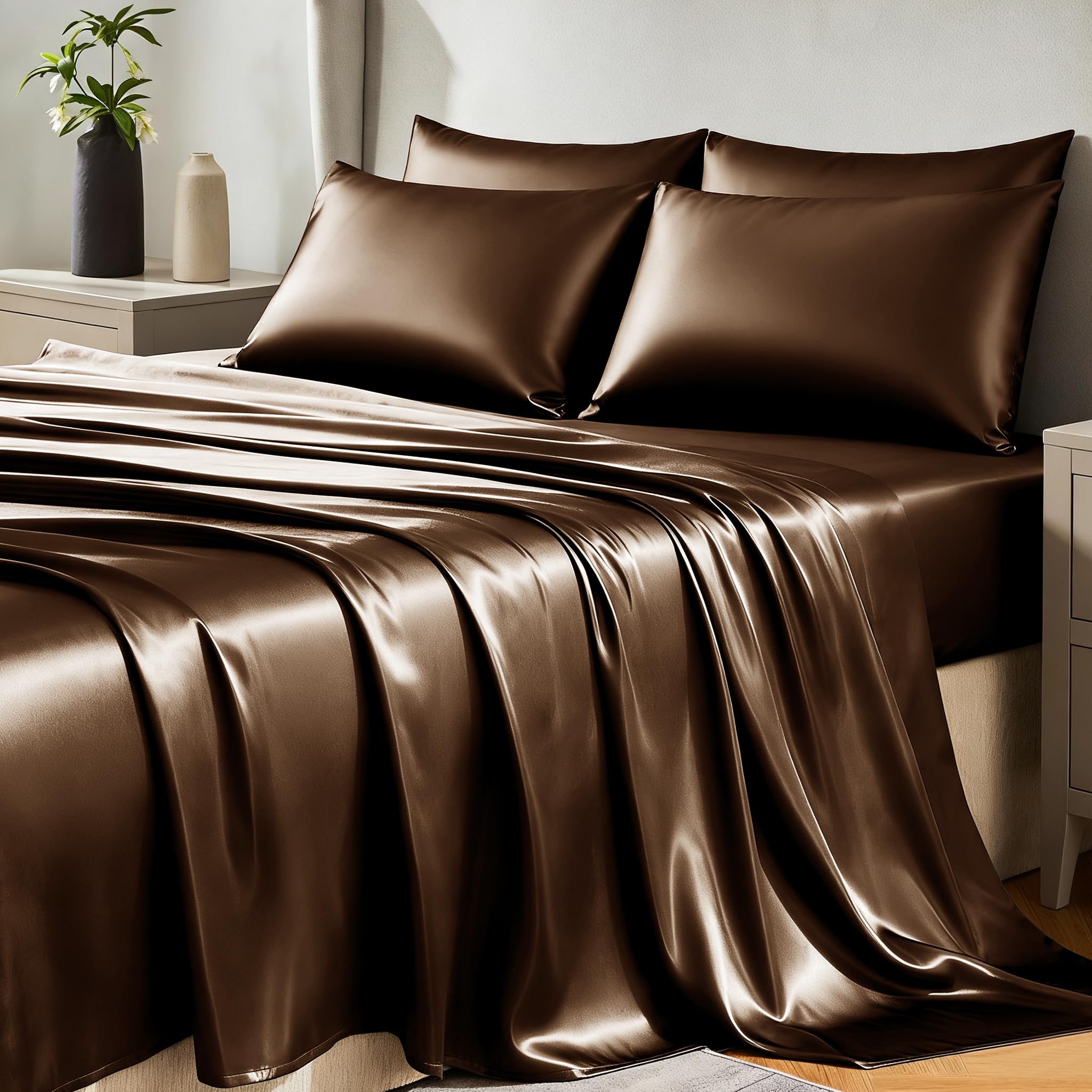 CozyLux Satin Sheets Twin Sheet Set - Silky Soft Bedding Similar to Silk, 3 Piece Sheets for Hair and Skin, Deep Pocket with All-Around Elastic, Home Decor for Bedroom, Black
