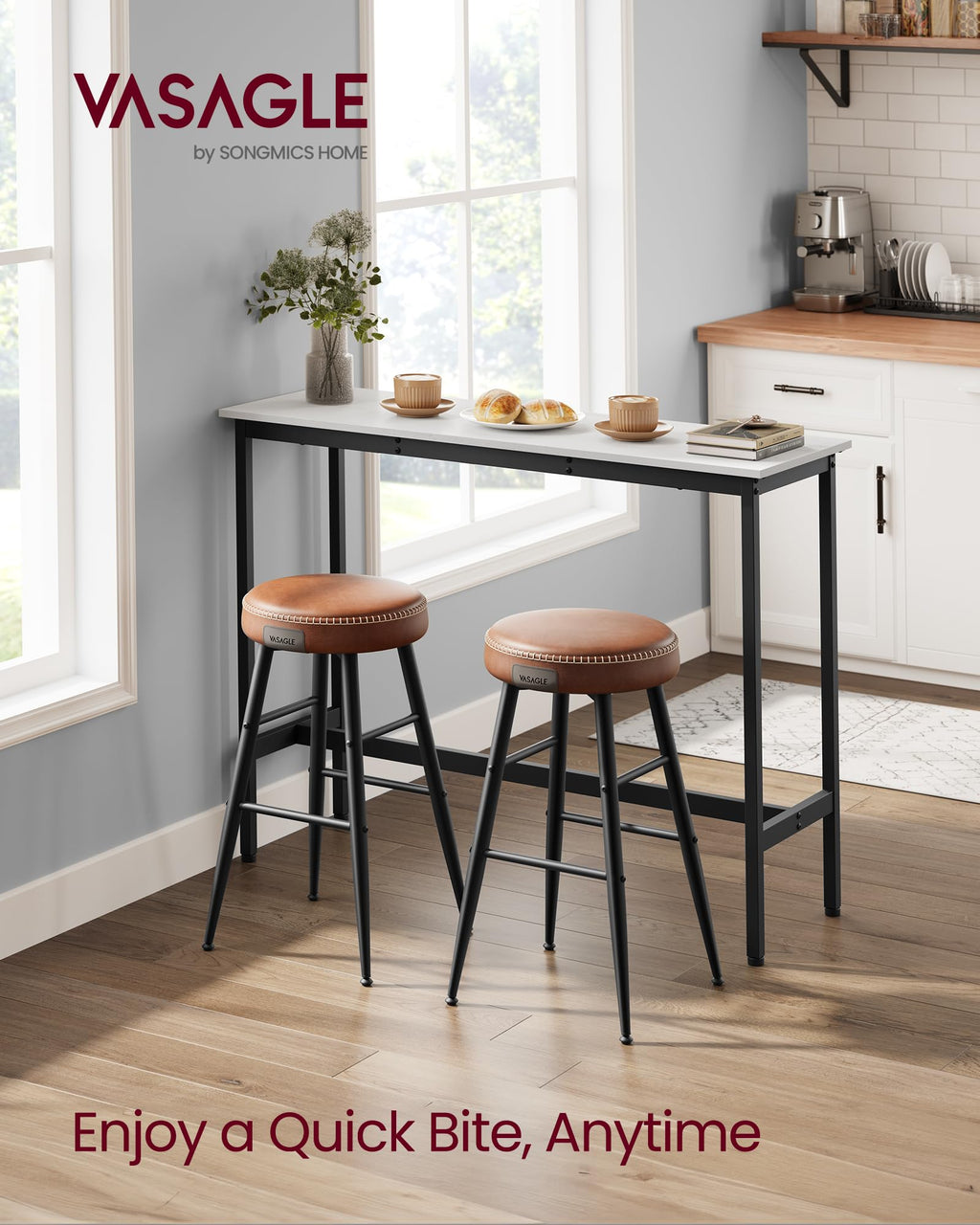 VASAGLE Bar Table, Kitchen Dining Table, High Top Pub Table, Bar Height Cocktail Table for Living Room Party, Sturdy Metal, 15.7 x 39.4 x 35.4 Inches for Narrow Spaces, Ebony Black and Ink Black