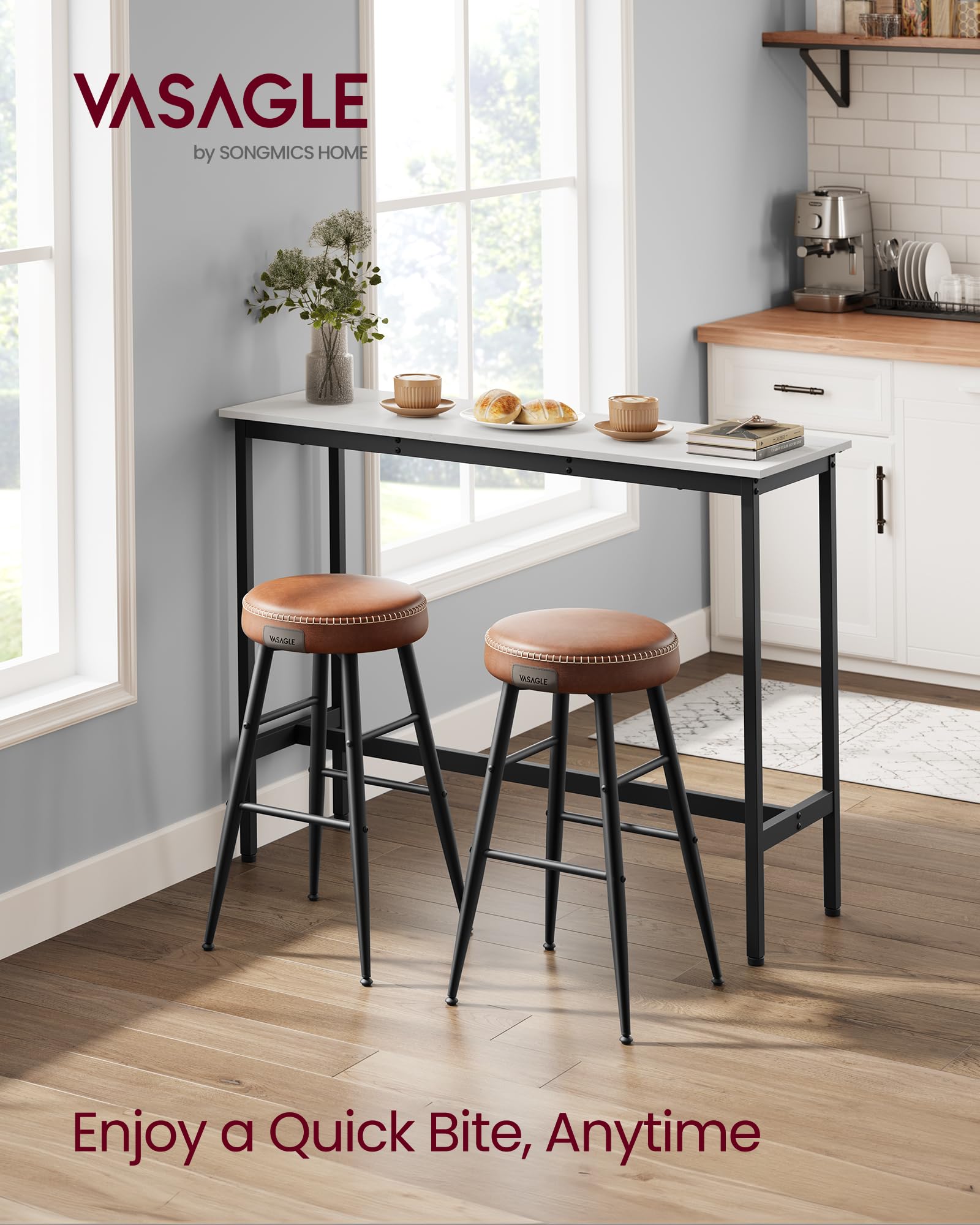 VASAGLE Bar Table, Kitchen Dining Table, High Top Pub Table, Bar Height Cocktail Table for Living Room Party, Sturdy Metal, 15.7 x 39.4 x 35.4 Inches for Narrow Spaces, Ebony Black and Ink Black