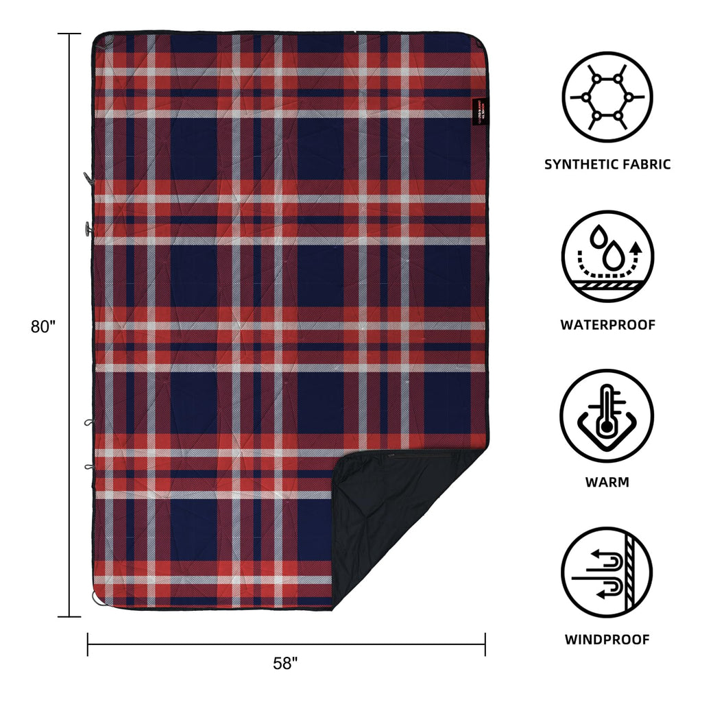Large Outdoor Waterproof Blanket Extra Thick Fleece Stadium Blanket for Camping, Car, Pet, Picnics - Windproof, Wearable, Machine Washable 80" x 58" (Black Check)