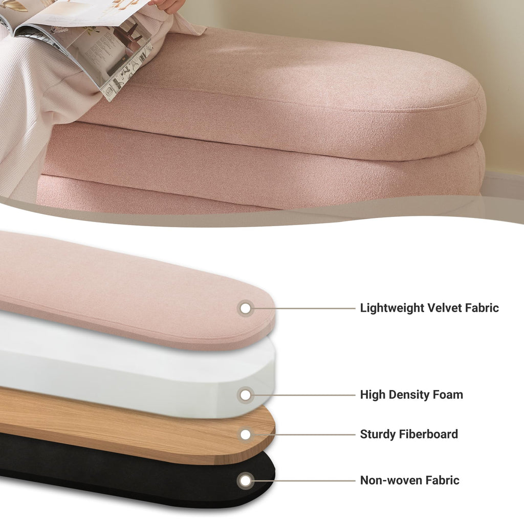 Busaurus Storage Ottoman Bench 49.2 Inch Upholstered Fabric Storage Bench for Bedroom End of Bed Aesthetic Large Oval Ottoman for Living Room Entryway (Black)