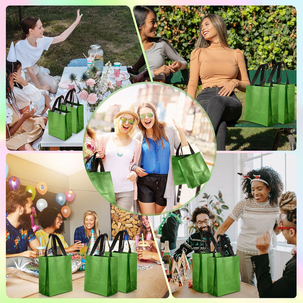 Eccliy 80 Pcs Reusable Gift Bags Set Glossy Grocery Gift Tote Bag with Hadnle for Wedding, Father's Day, Graduation, Summer Event (10 x 8 x 4.7 Inch,Black)