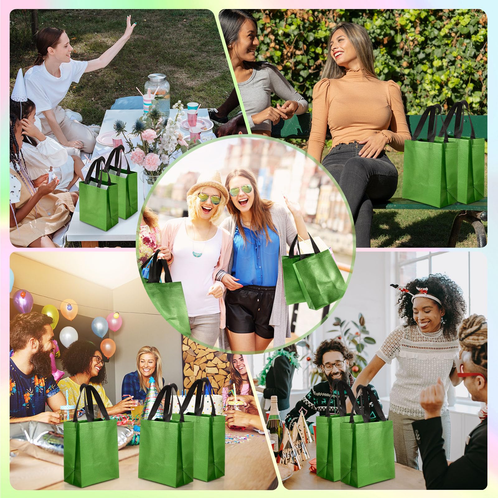 Eccliy 80 Pcs Reusable Gift Bags Set Glossy Grocery Gift Tote Bag with Hadnle for Wedding, Father's Day, Graduation, Summer Event (10 x 8 x 4.7 Inch,Black)