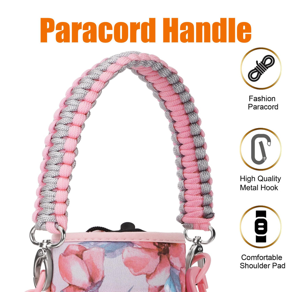 AceTreker 32/40/64/128 oz Neoprene Insulated Water Bottle Carrier Bag, Sling Bag Sleeve Pouch Holder with Strap & Paracord Handle and 2 Pocket for Travelling, Hiking, Camping