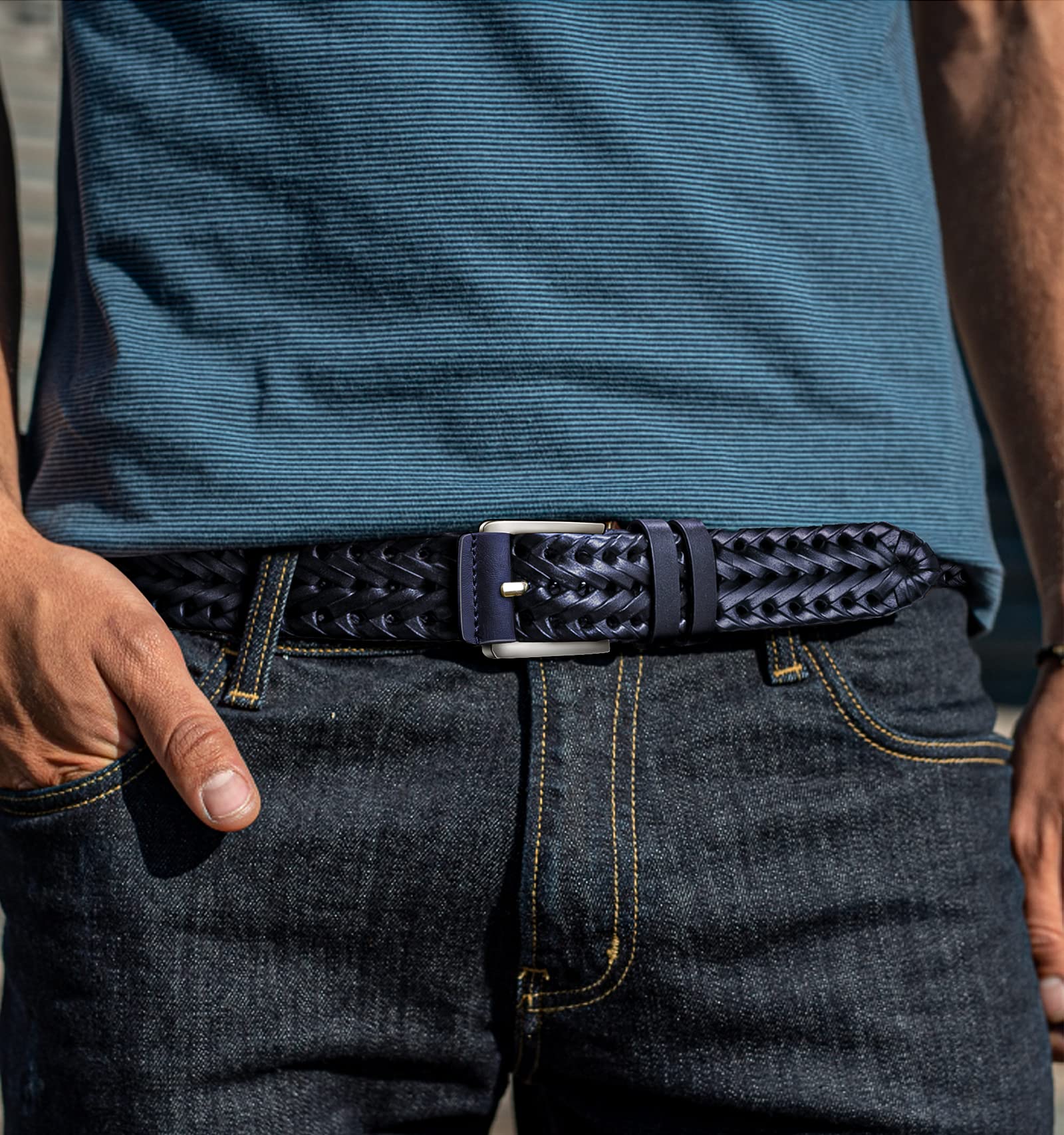 BULLIANT Mens Belts,Leather Woven Braided Belts for Gift Men Casual Jeans Golf
