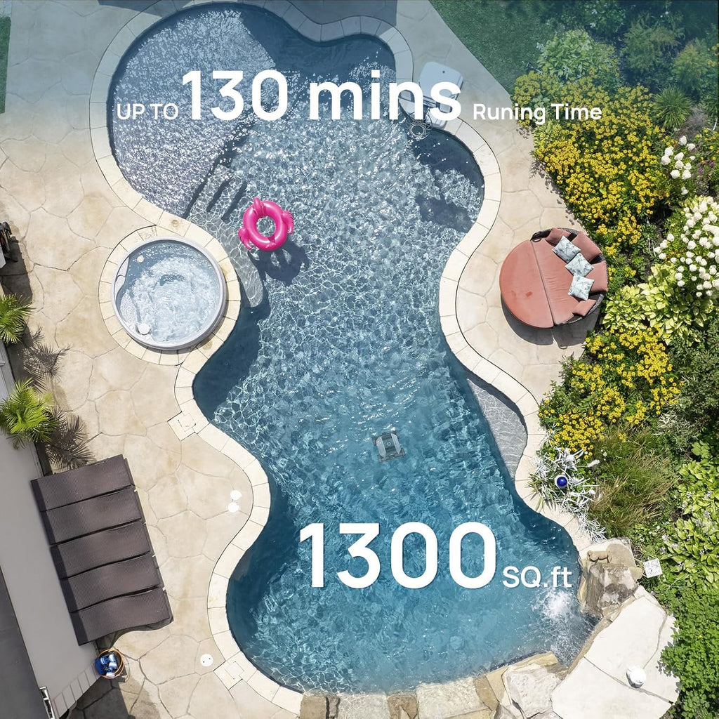(2026 Upgraded) Robotic Pool Vacuum for Above Ground Pool - 6600mAh for 130mins Runtime & 50W Powerful Suction, Self-Parking Pool Cleaner with 180μm Filter Tray Up to 1300 Sq. Ft (White&Green)