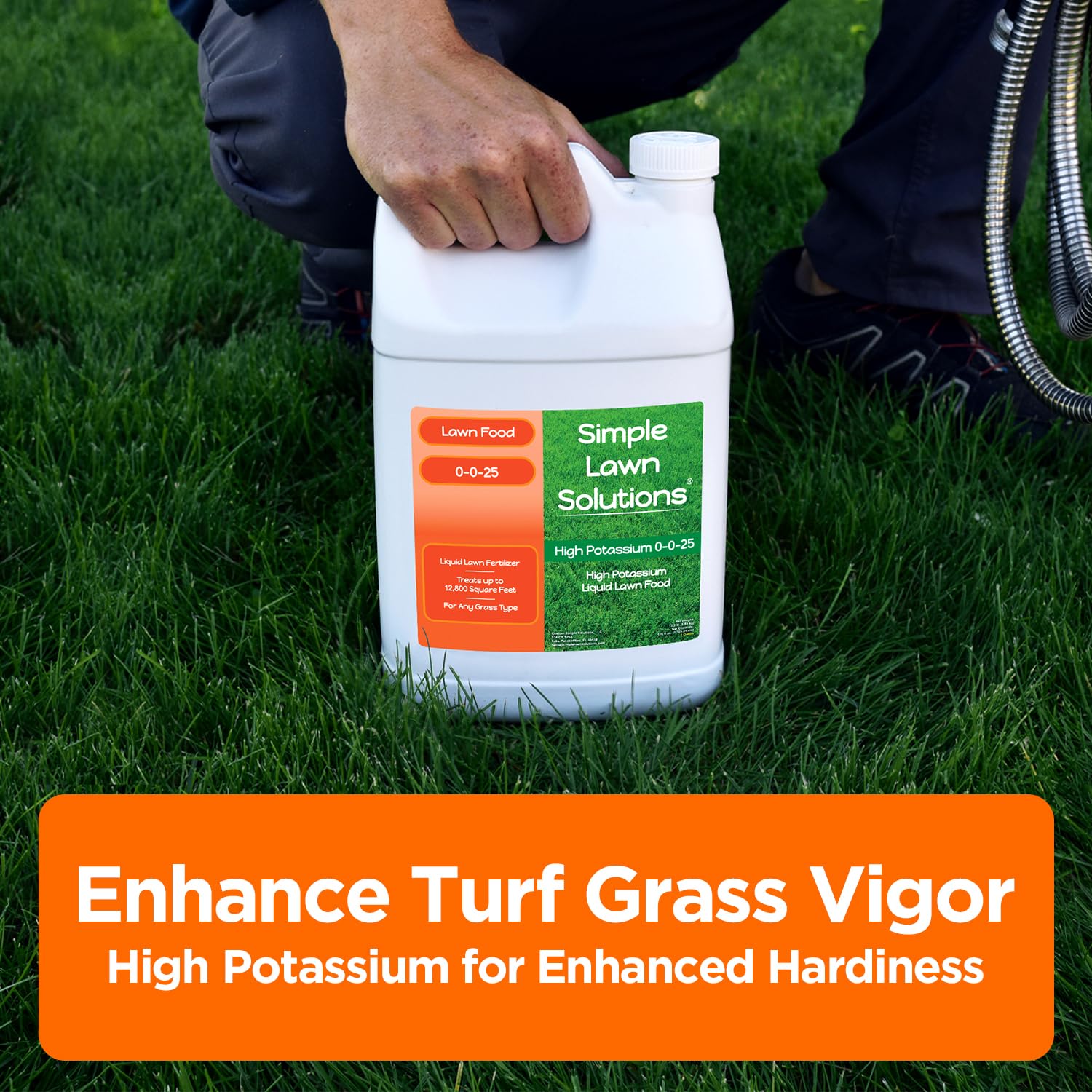 Simple Lawn Solutions - High Potassium Lawn Food Liquid Fertilizer 0-0-25 - Concentrated Spray - Turf Grass Vigor and Plant Hardiness - Summer and Fall - Any Grass Type (1 Gallon)
