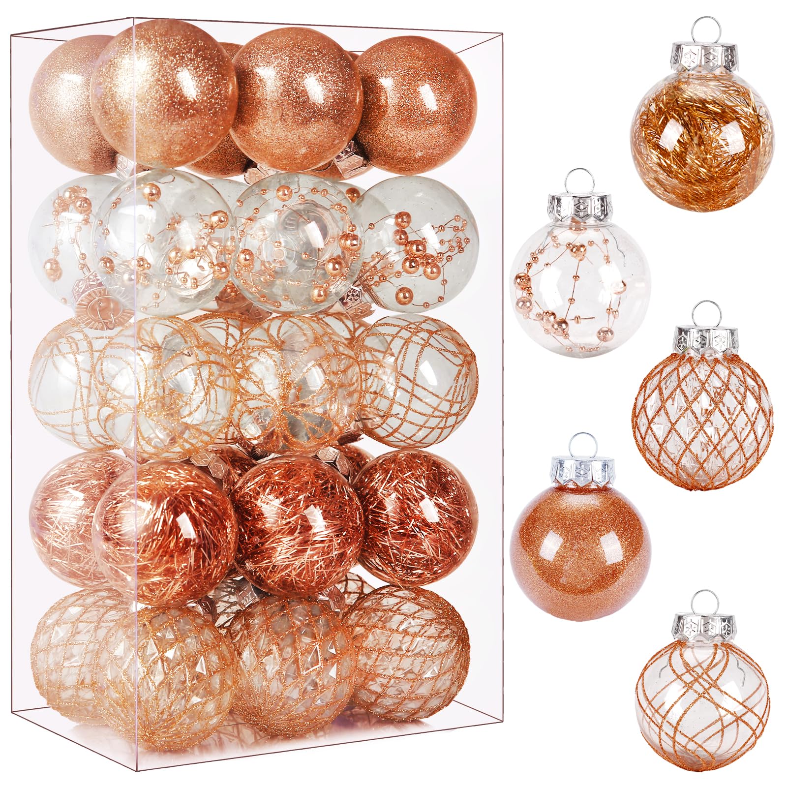 Clear Plastic Christmas Ball Ornaments, 30ct 2.36 Inch Champagne Balls for Tree Decoration - Shatterproof for Holiday Wedding Party Gifts