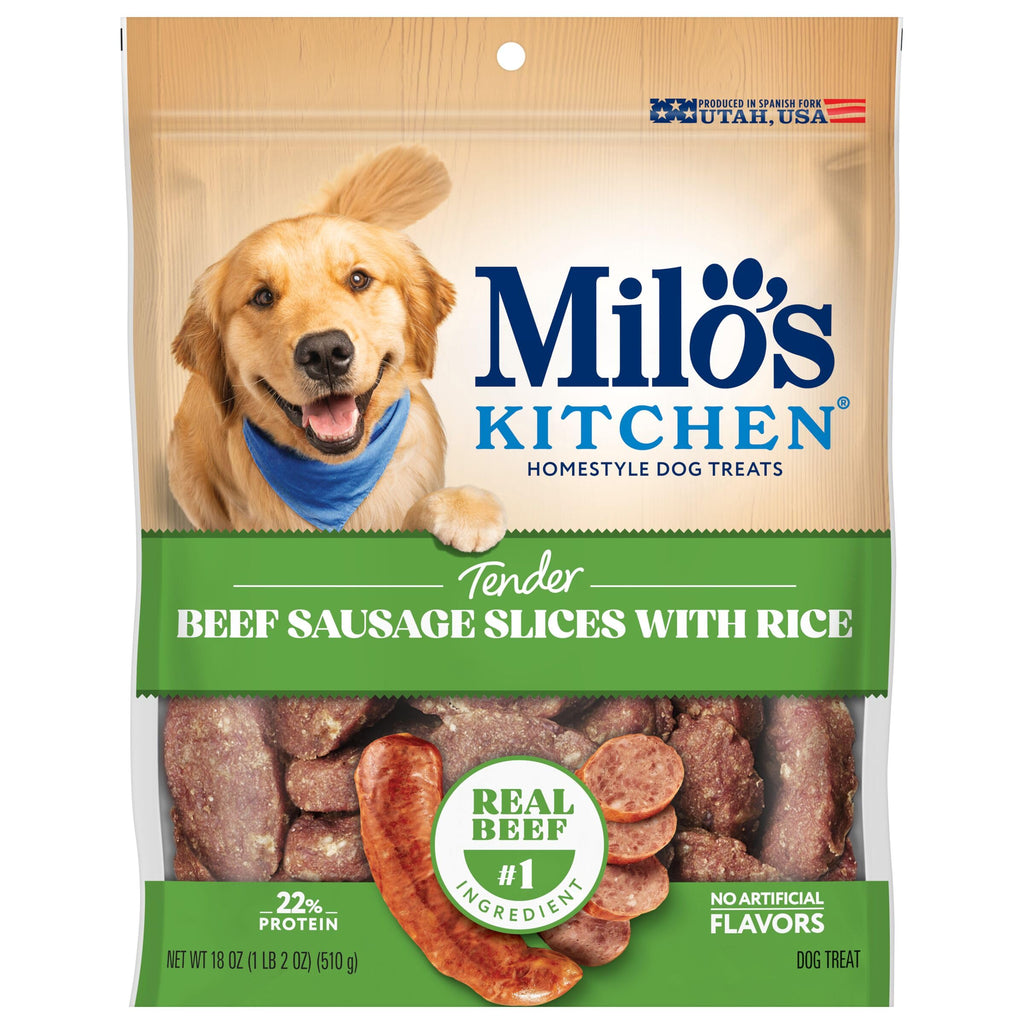Milo's Kitchen Homestyle Dog Treats, Beef Sausage Slices, 10 Ounce, High Protein, No Artificial Flavors