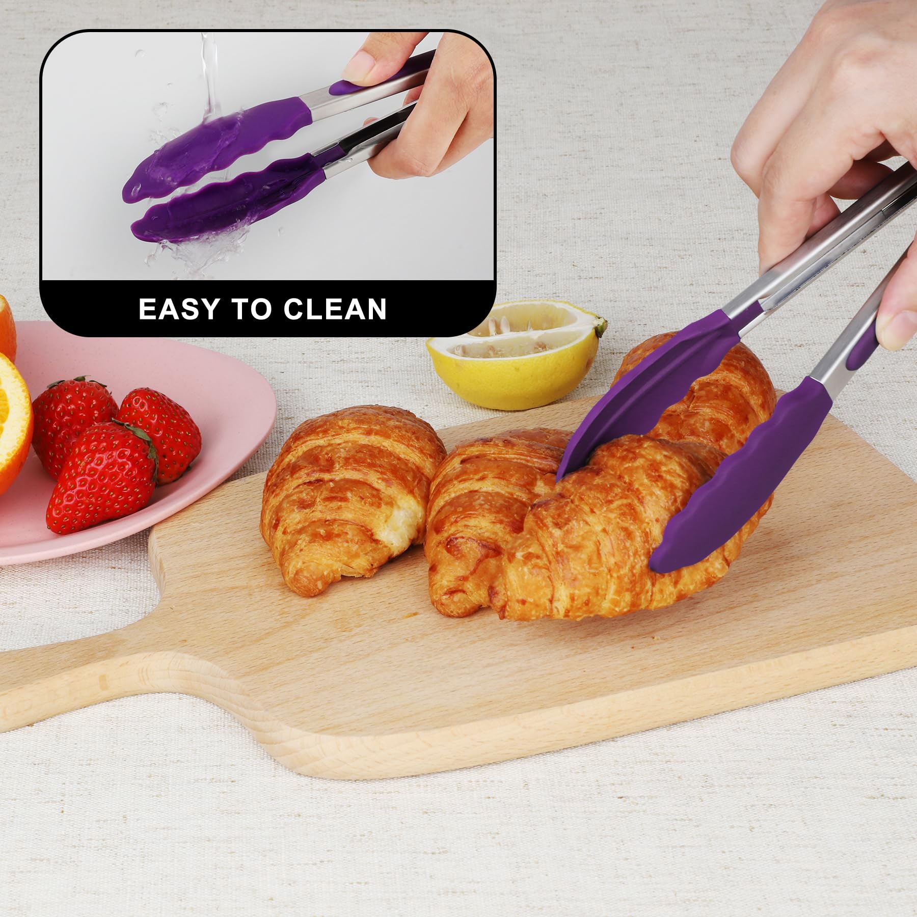 Hotec Mini Silicone Kitchen Tongs for Cooking - 7-Inch Small Serving Tongs with Silicone Tips, Set of 3 (Black)