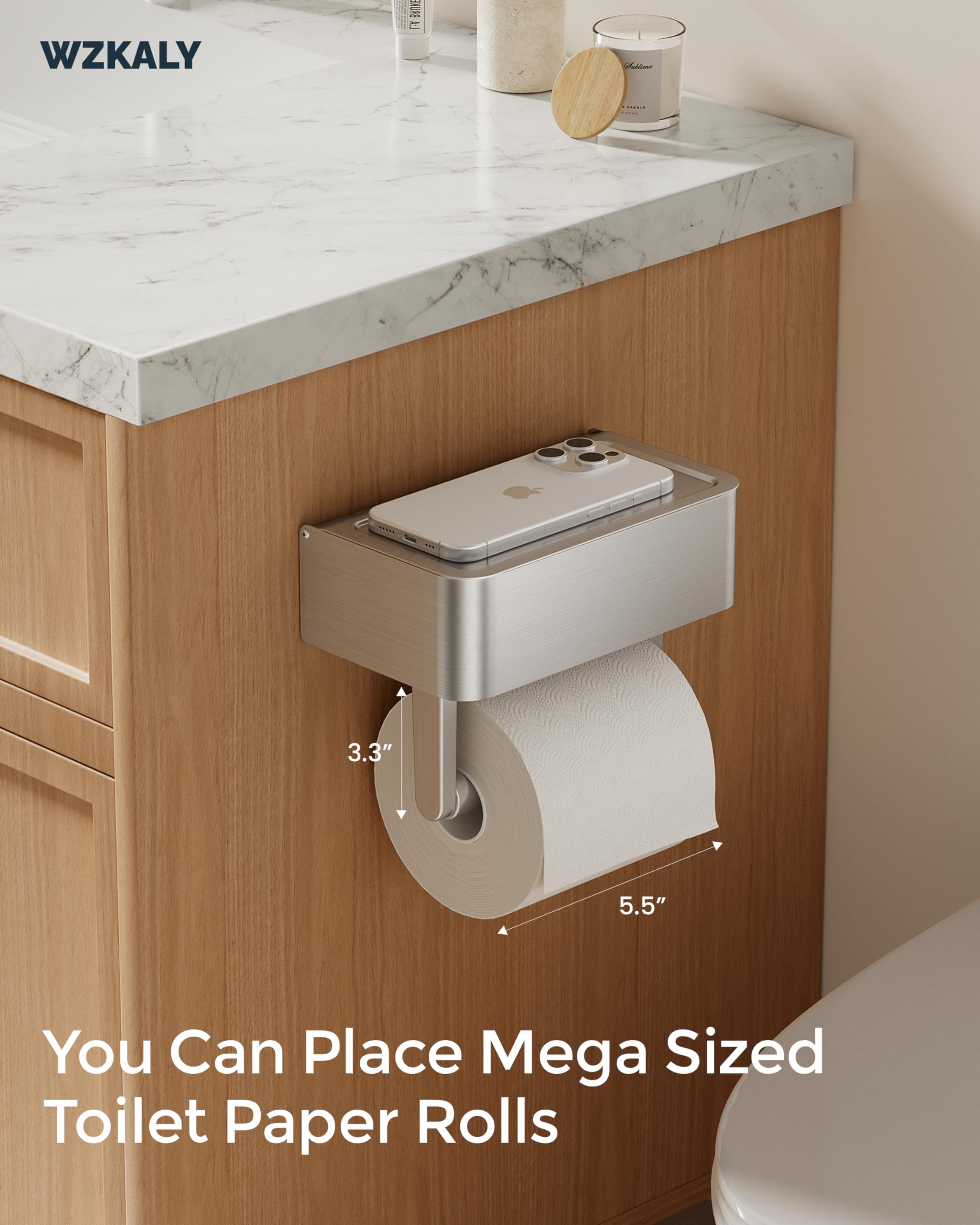 Toilet Paper Holder with Shelf, Wipes Holder for Bathroom, Flushable Wipes Dispenser, Stainless Steel Toilet Paper Roll Holder with Storage for Wet Wipes Wall Mounted (Gold, Regular Roll)