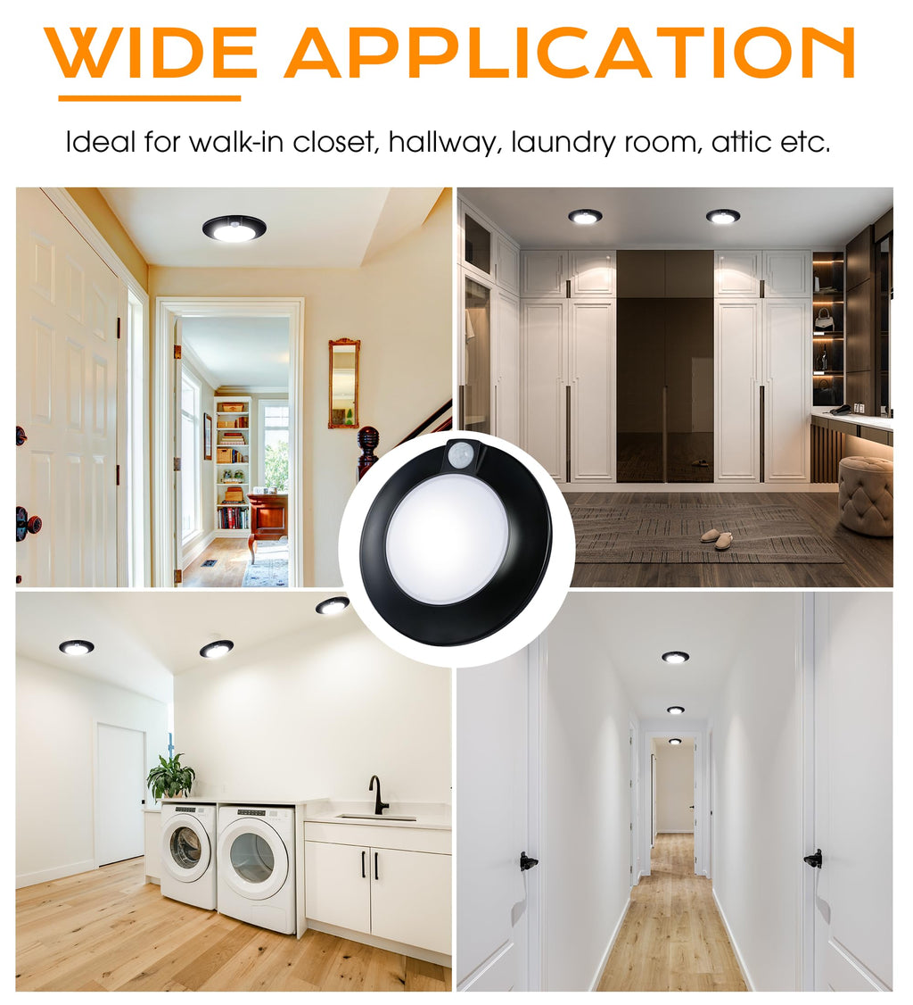 [2 Pack] CLOUDY BAY Motion Sensor Ceiling Light Indoor,120V CRI90 10W 5000K Bright Day Light,6.5 inch LED Flush Mount Ceiling Lighting Fixture for Garage,Walk-in Closet,Attic,Pantry Wet Location,Black