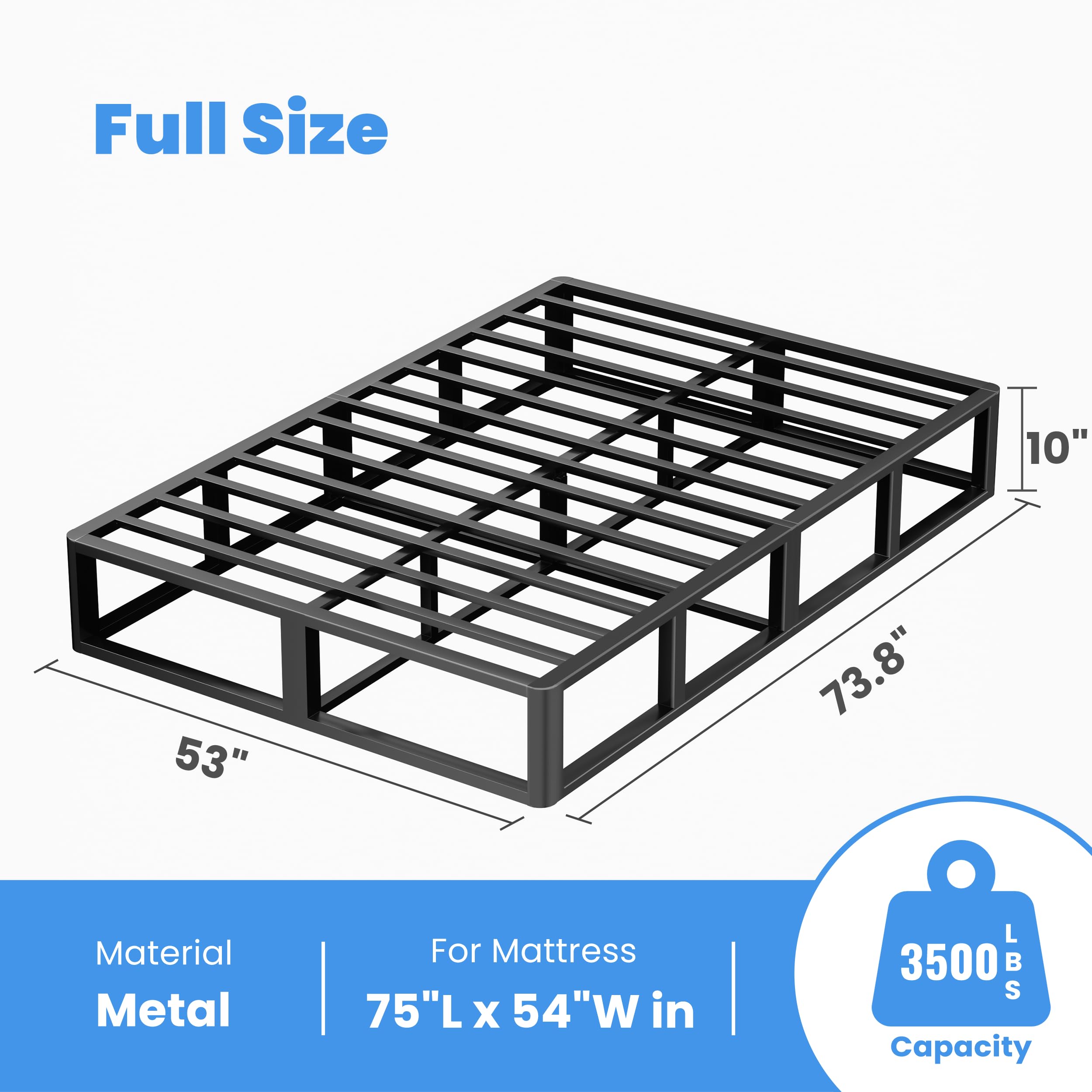 ROIL 10 Inch Twin Box Spring, Heavy Duty Metal Box Spring Mattress Foundation with Fabric Cover, 3500lbs Max Weight Capacity, Easy Assembly, Noise Free, Non-Slip