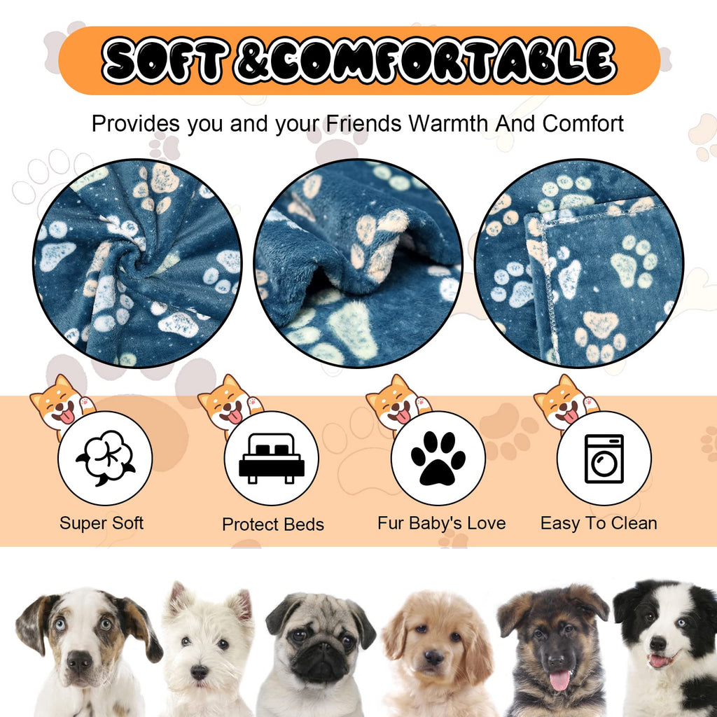 Rezutan 1 Pack 3 Dog Blanket for Large Dogs,41x31 inch for Medium Soft Fluffy Washable Pet Cat Blankets,Reversible Elephant & Paw Print for Dog Kennels & Beds, Sofas, Blue