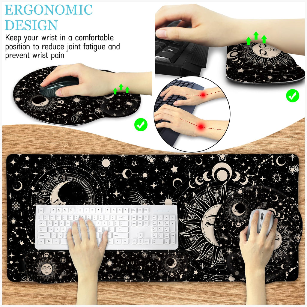 Black Striped Ergonomic Large Desk Mat Set with Wrist Rest