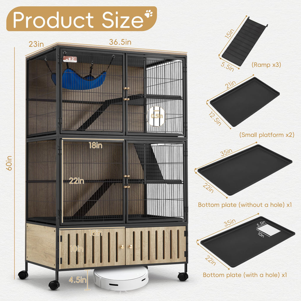 Fragess Metal Large Guinea Pig Cages 5 Levels, 60" H Rolling Ferret Cage with Removable Ramps & Double Door, Cages with Locker, Squirrel Cage Christmas Decoration Pet Crate Furniture