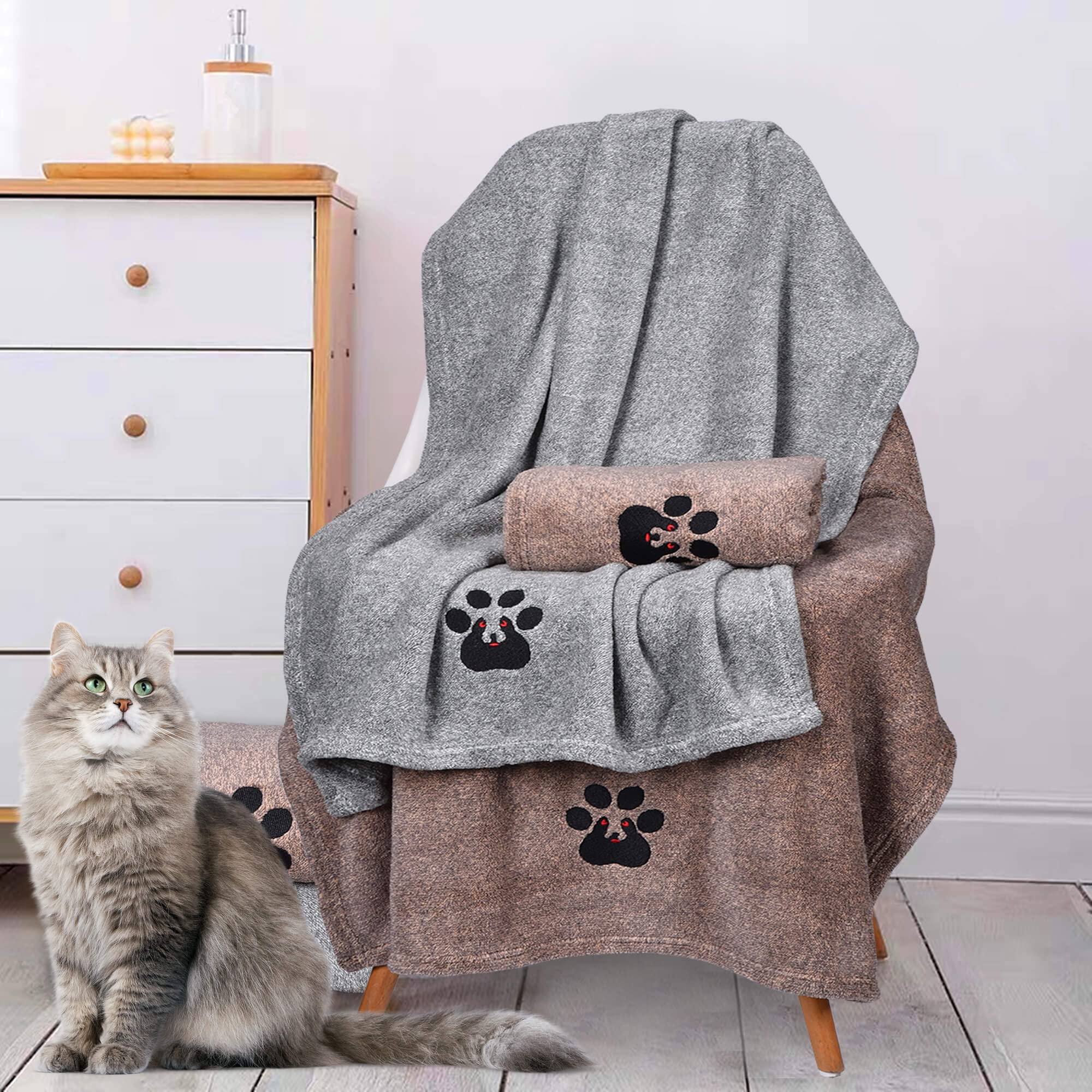 Dogvingpk Medium Dog Towel 4 Pack, Super Absorbent Soft Quick Drying Microfiber Pet Bath Towels for Medium & Small Dogs (M-36" * 28", 2Grey and 2Brown)
