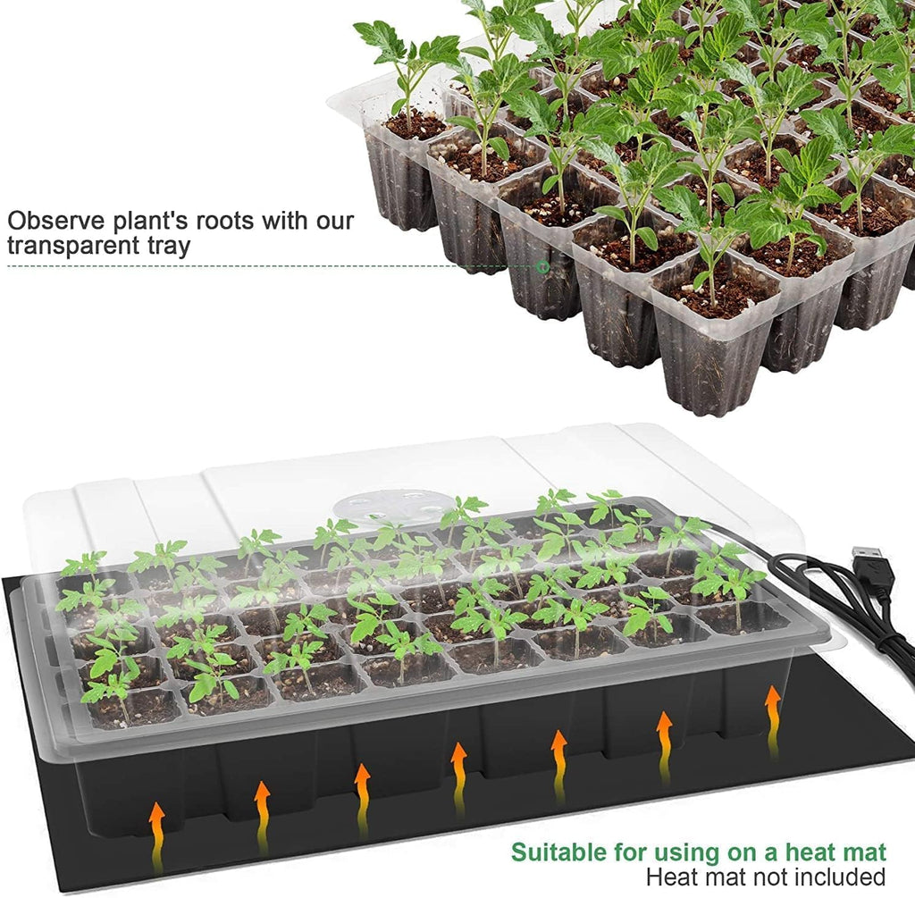MIXC Seed Starter Tray with Lights, 2 Packs Mini Propagator Plant Grow Kit Greenhouse with Humidity Vented Domes and Base for Seeds Starting, Black