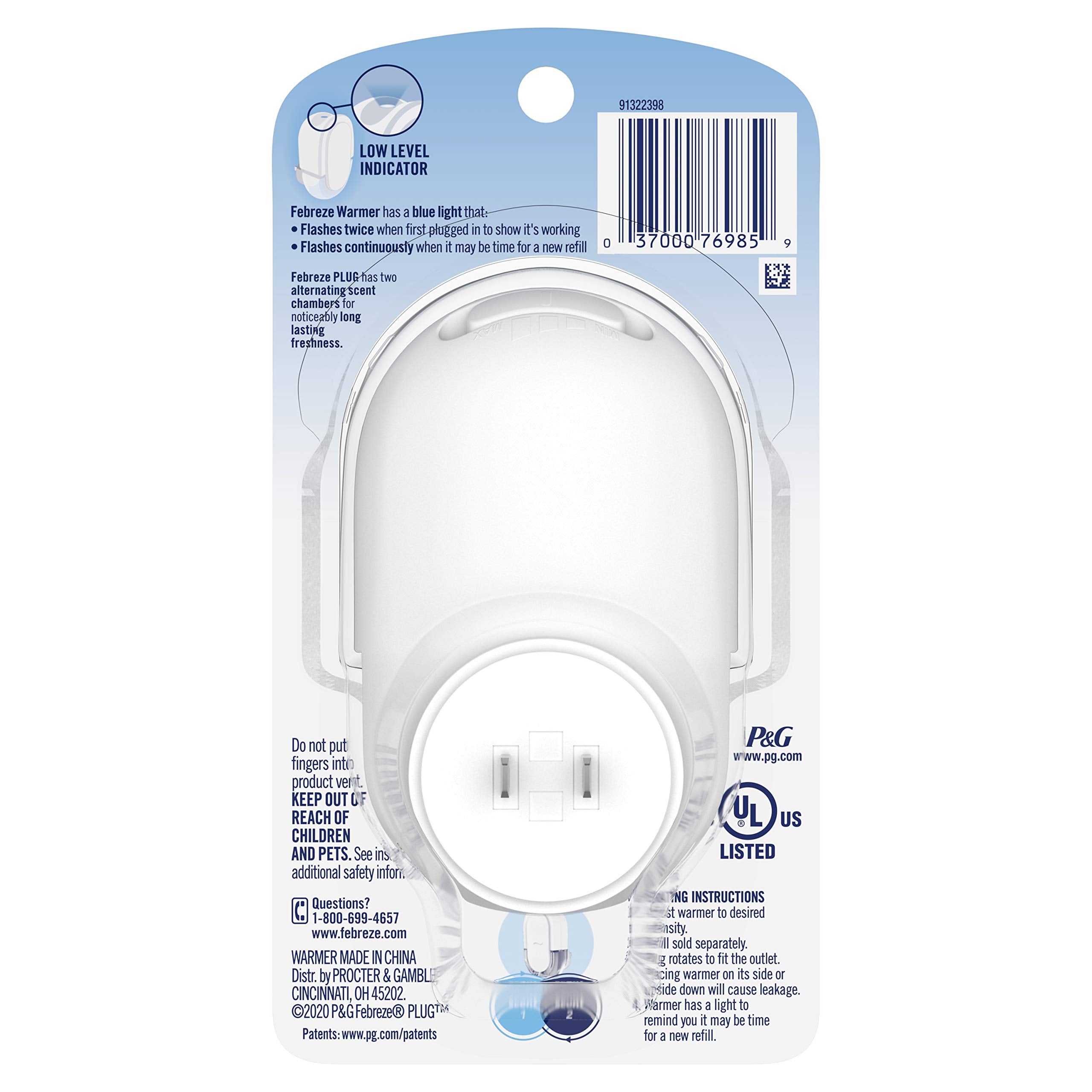 Febreze Plug in Air Freshener, Odor-Fighting Scented Oil Starter Kit, Air Fresheners for Home and Bathroom and Kitchen, Long Lasting for Strong Odors, Ocean Scent, Warmer + 2 Refill
