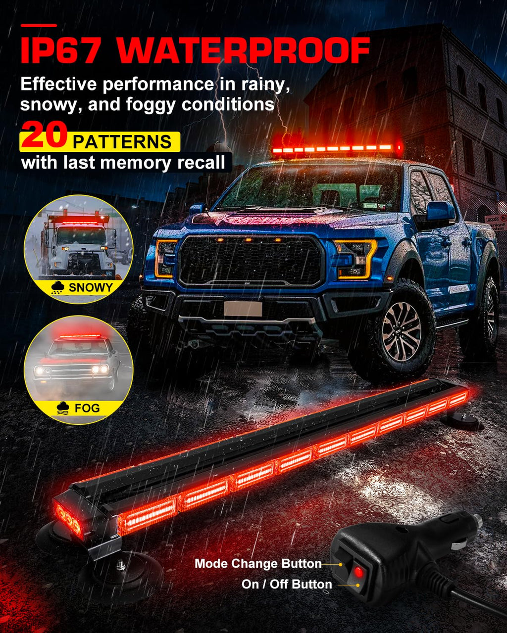42" Roof Top Strobe Light Bar Amber White Emergency Traffic Advisor Lights, Double Side Warning Safety Flashing w/Magnetic Mount for Construction Vehicles Plow Trucks Pickup, Amber/White