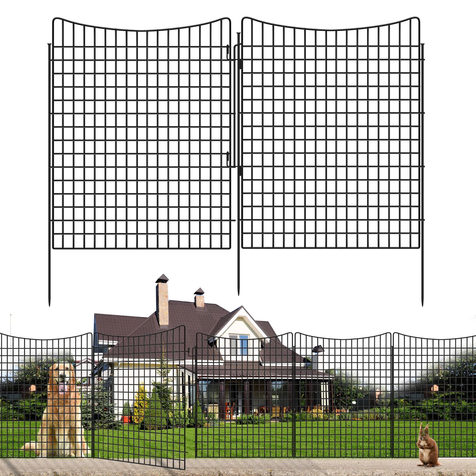 10 Panels Garden Fence Animal Barrier, 33 in(H) X 24 ft(L) Dog Fence Outdoor for Yard with Lock, Tall Metal Fencing with Ground Stakes, Temporary Fencing for Dog, Rabbits, and Patio Border