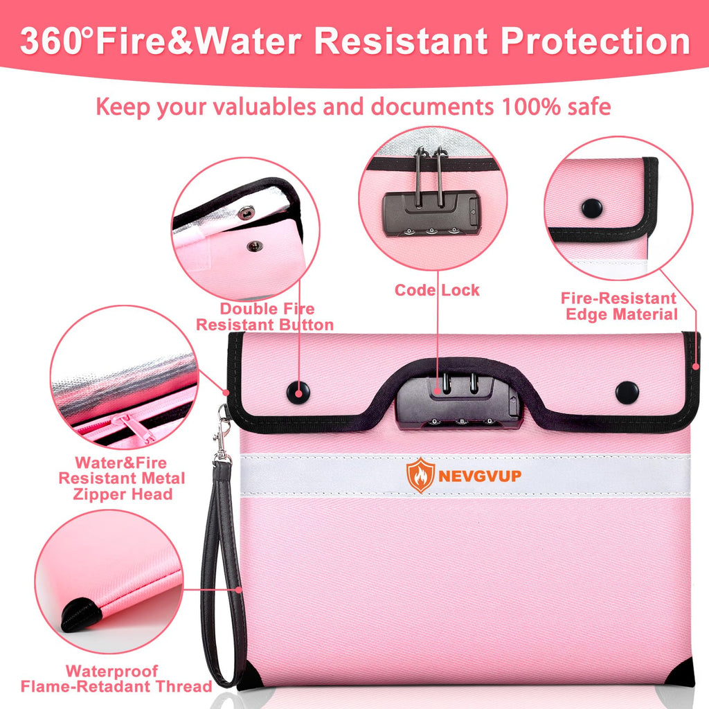 Fireproof Money Bag 4200°F - Heat Insulated, 9.8 x 6.5" Small Fireproof Document Bags with Waterproof Zipper, Fire proof Bag with Reflective Strip and Fireproofs Edeging, Fire Pouch Set for Valuables