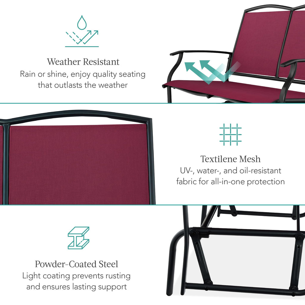 Best Choice Products 2-Person Outdoor Patio Swing Glider Steel Bench Loveseat Rocker for Deck, Porch w/Textilene Fabric, Steel Frame - Black