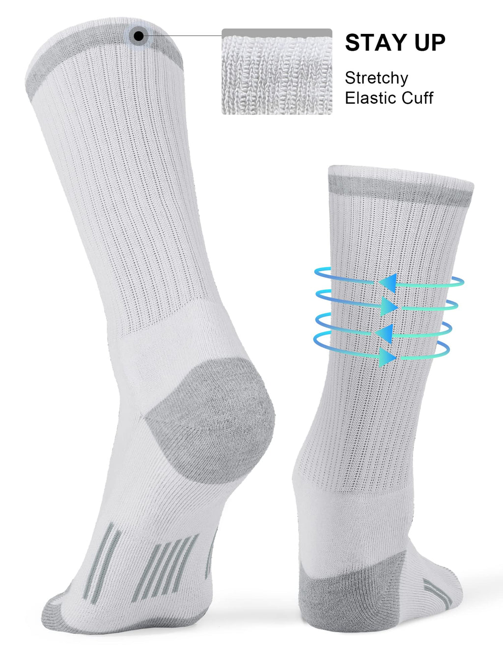 FITRELL 6 Pack Men's Athletic Moisture Wicking Crew Socks Cushioned Sport Running Work Boot Socks Size 9-12/12-15