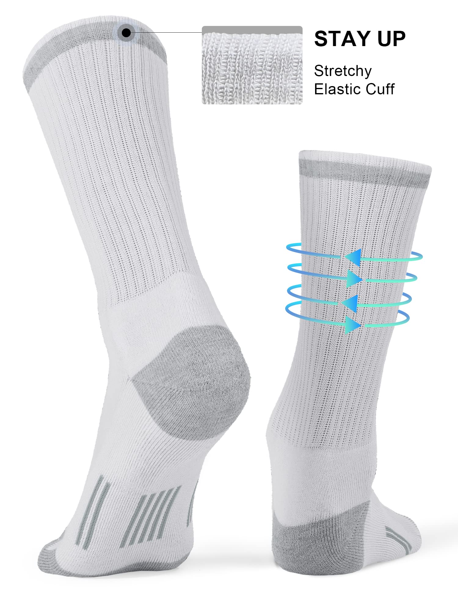 FITRELL 6 Pack Men's Athletic Moisture Wicking Crew Socks Cushioned Sport Running Work Boot Socks Size 9-12/12-15