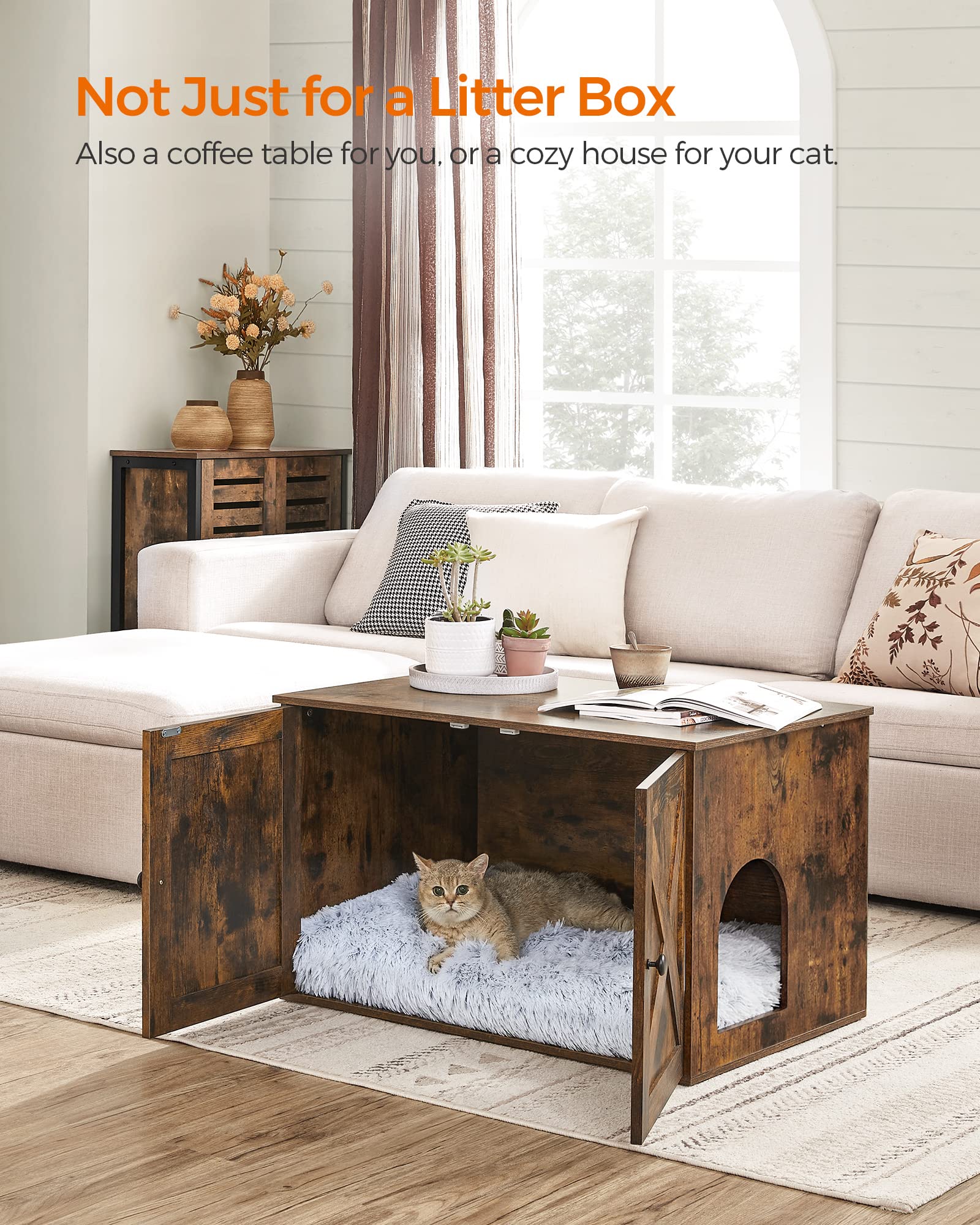 Feandrea Cat Litter Box Enclosure, Litter Box Furniture Hidden, Indoor Cat House, End Table, 27.6 x 19.7 x 19.7 Inches, Heather Greige UPCL022K01