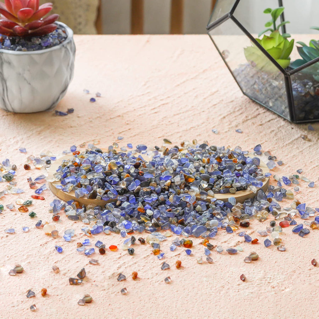 T4U Crystal Chips Stone Crushed Quartz Glass 0.5LB - Fluorite Tumbled Gravel Small Decorative Pebbles Bulk, Mini Polished Rocks Pieces for Crafts, Vases Filler, Succulent Plants, Aquarium Gravel Rocks