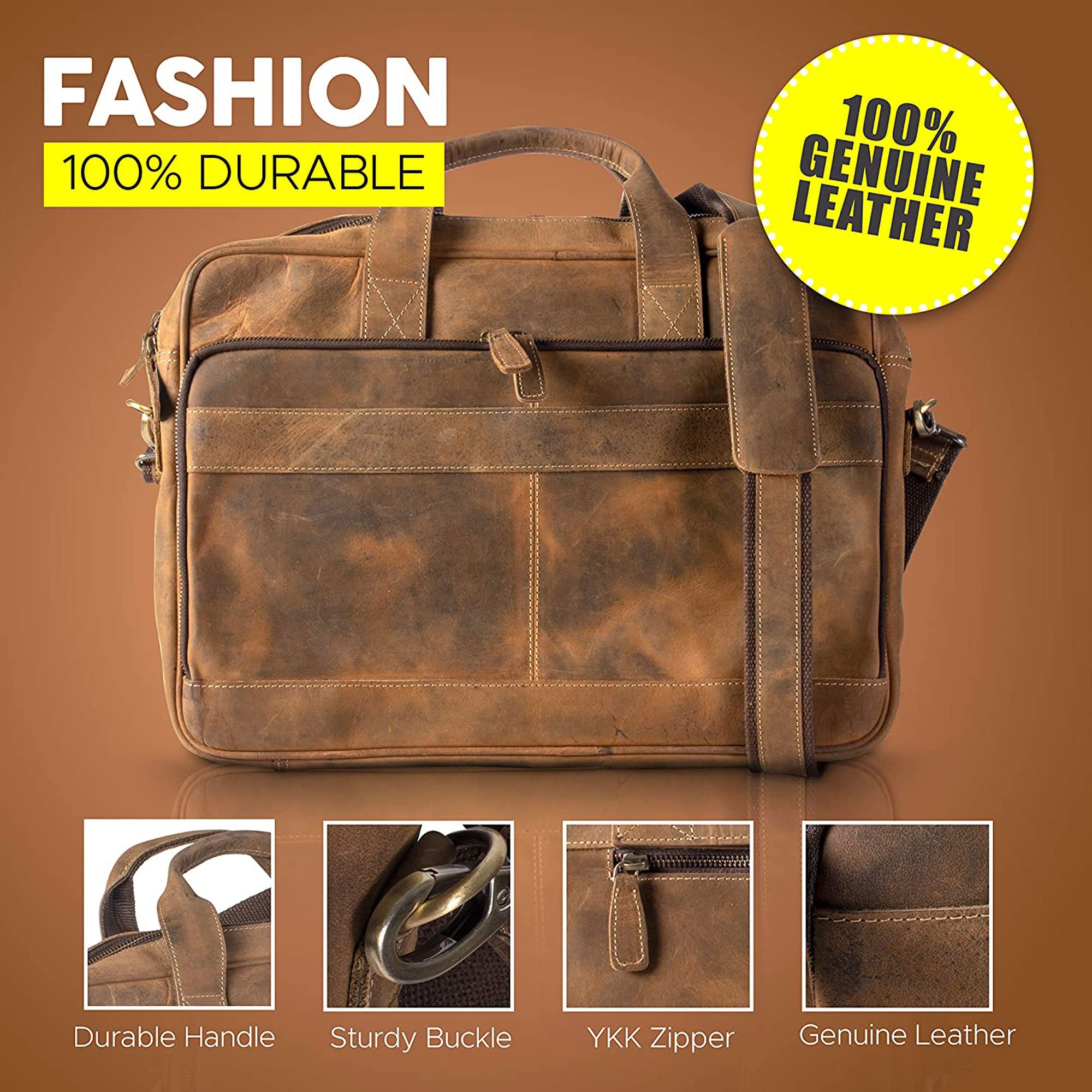 Leather briefcase 18 Inch Laptop Messenger Bags for Men and Women Best Office briefcase Satchel Bag (Black)