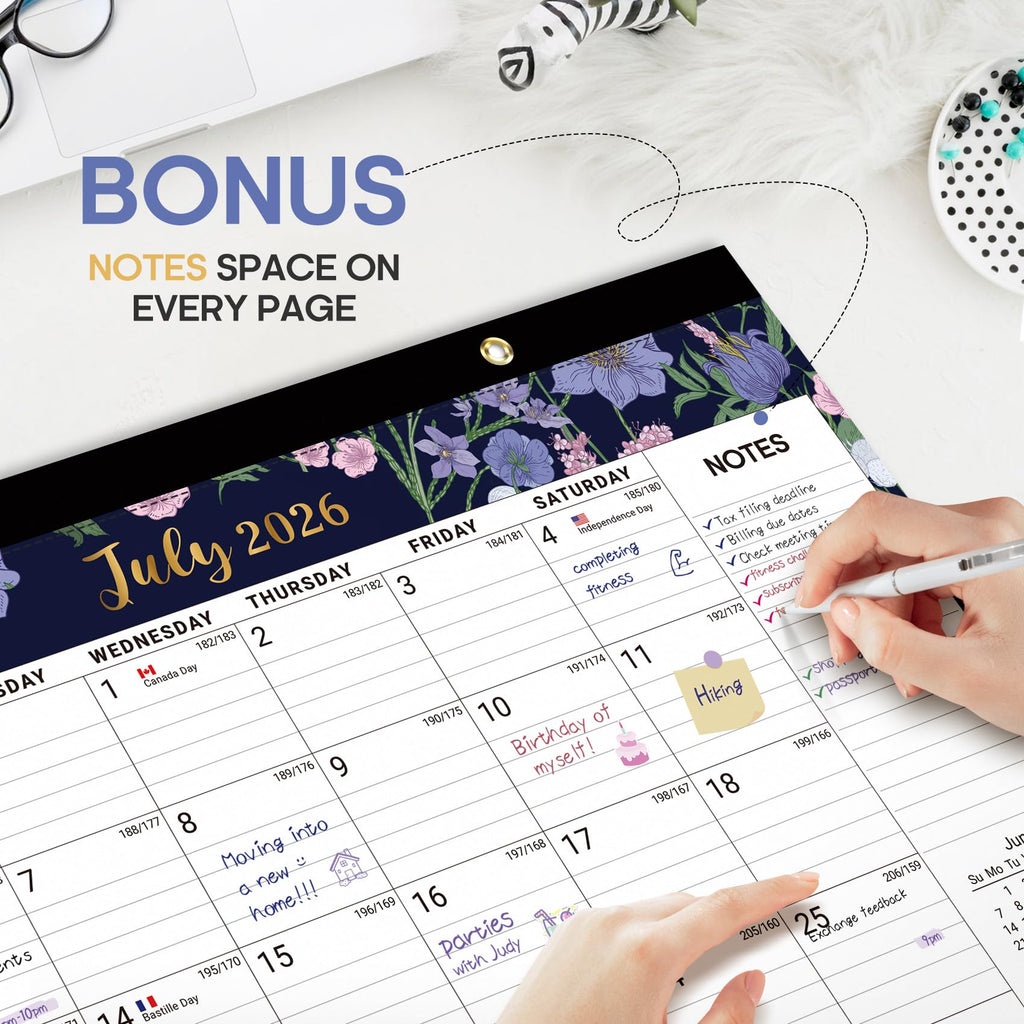 Desk Calendar 2026-2027, 21-Month Calendar Runs Until June 2027, Large 17" x 12" Monthly Desktop & Wall Calendar for Home & Office - Floral